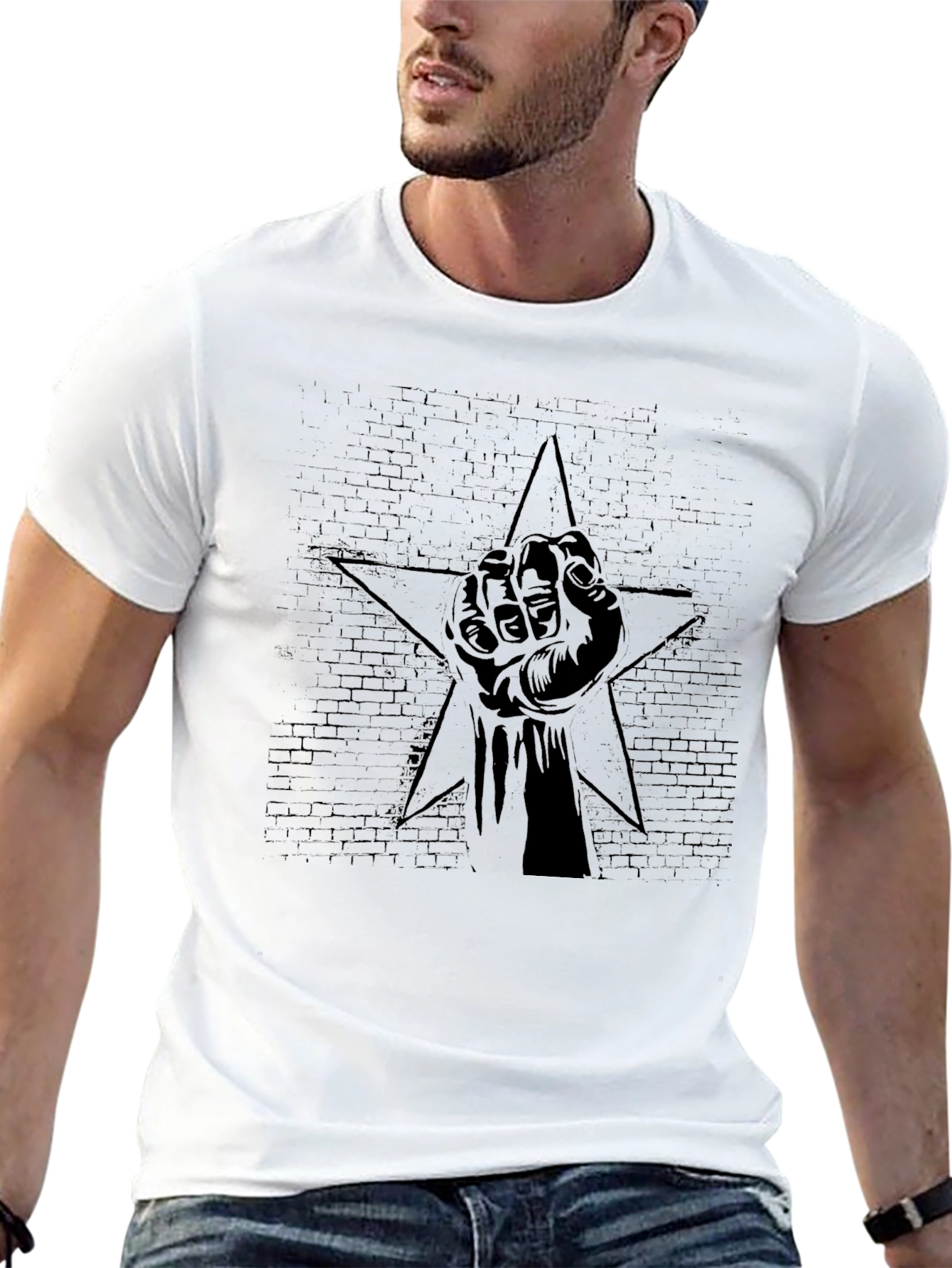 Black Graphic Tee - Raised Fist Star Design