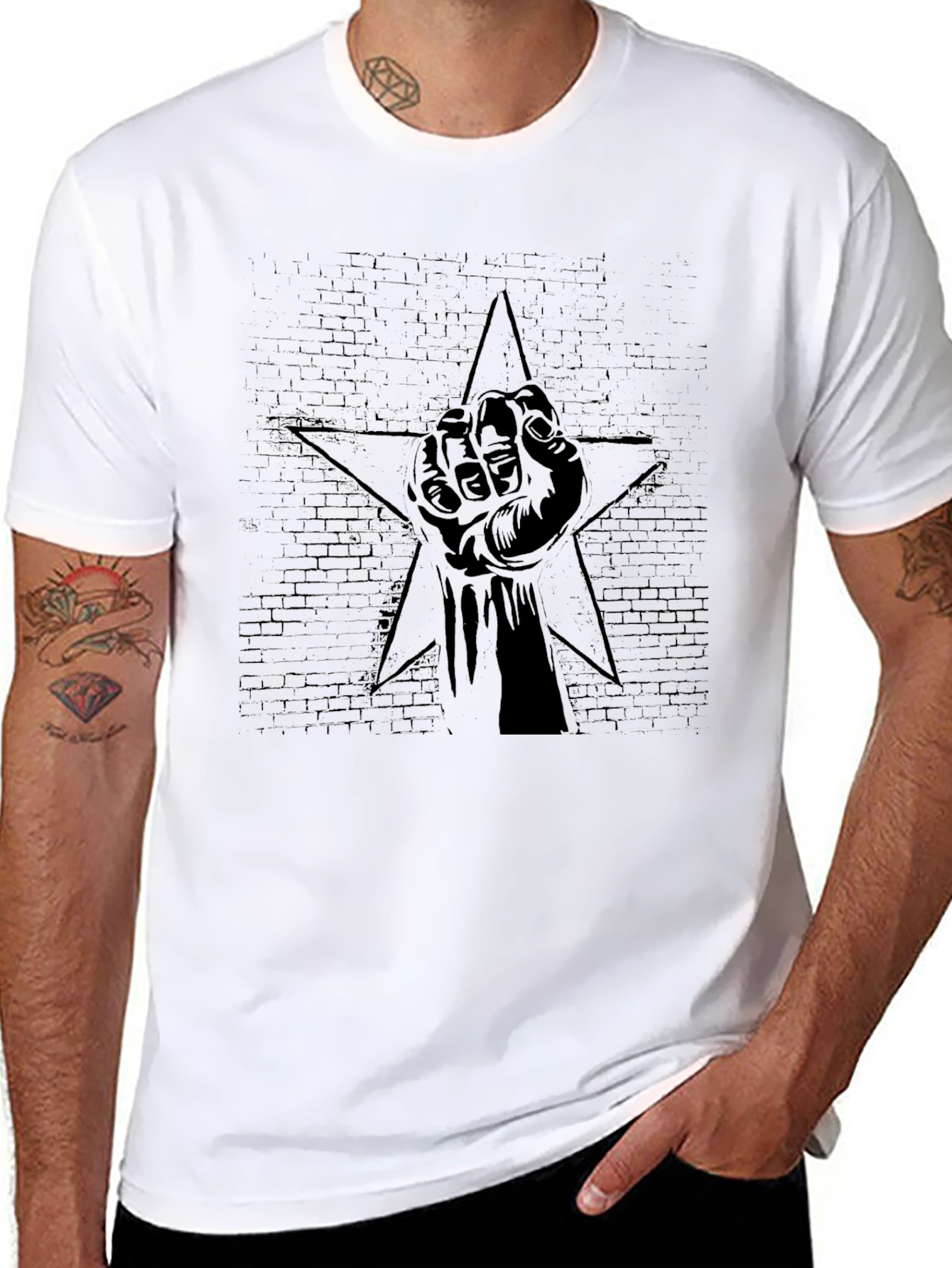 Black Graphic Tee - Raised Fist Star Design