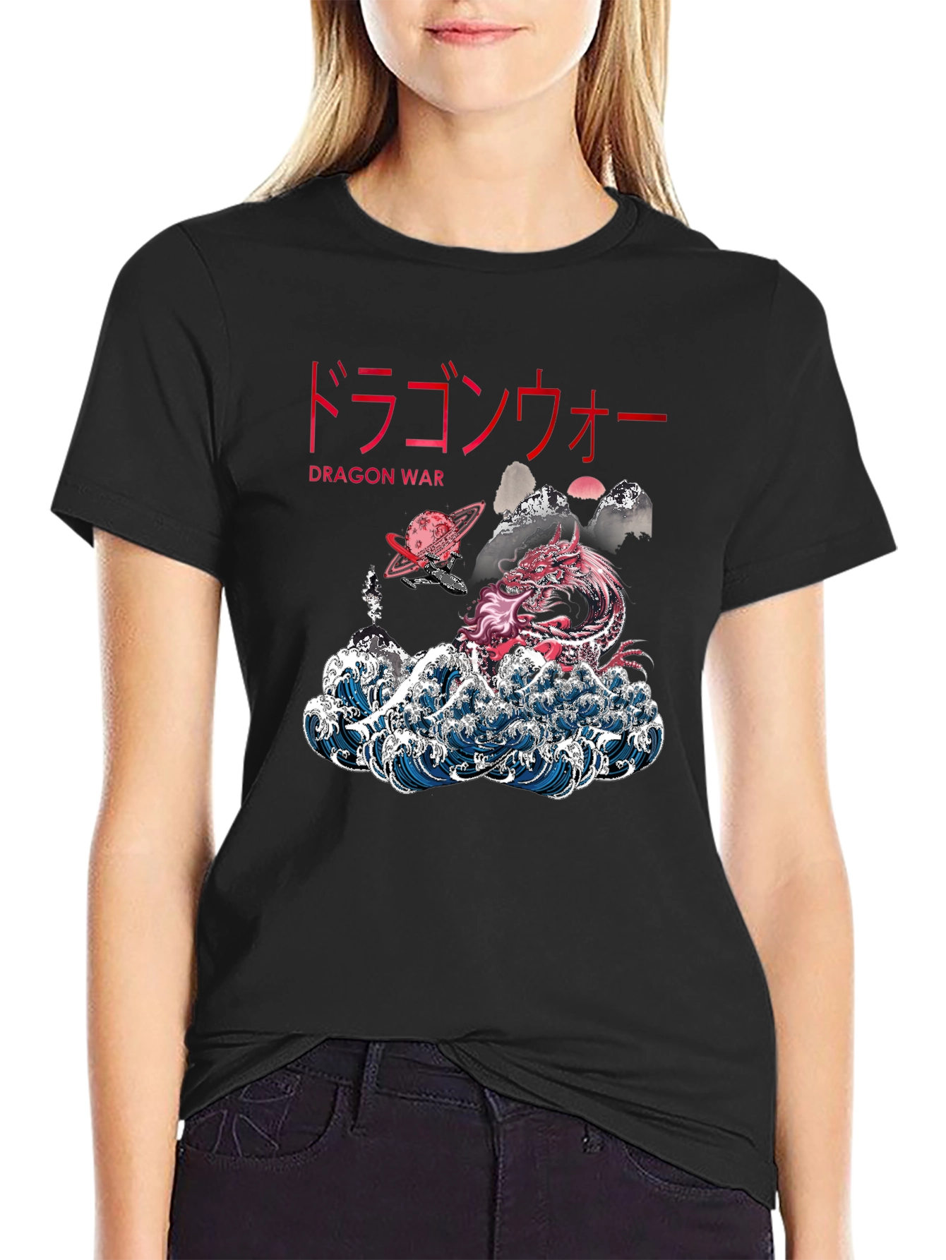 Dragon War Graphic Tee - Japanese Style Wave Design
