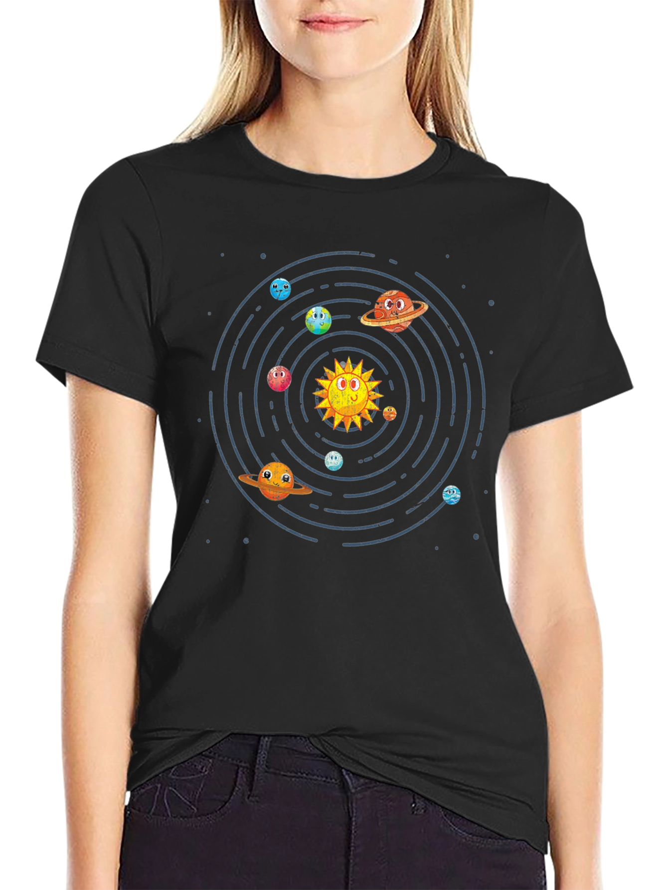 Cartoon Planets Graphic Print T-Shirt