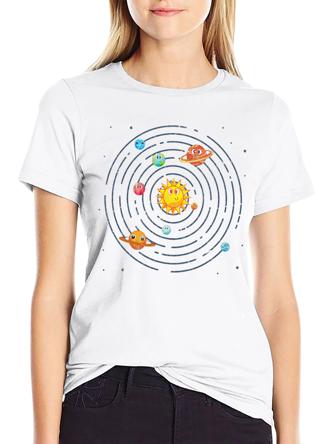 Cartoon Planets Graphic Print T-Shirt