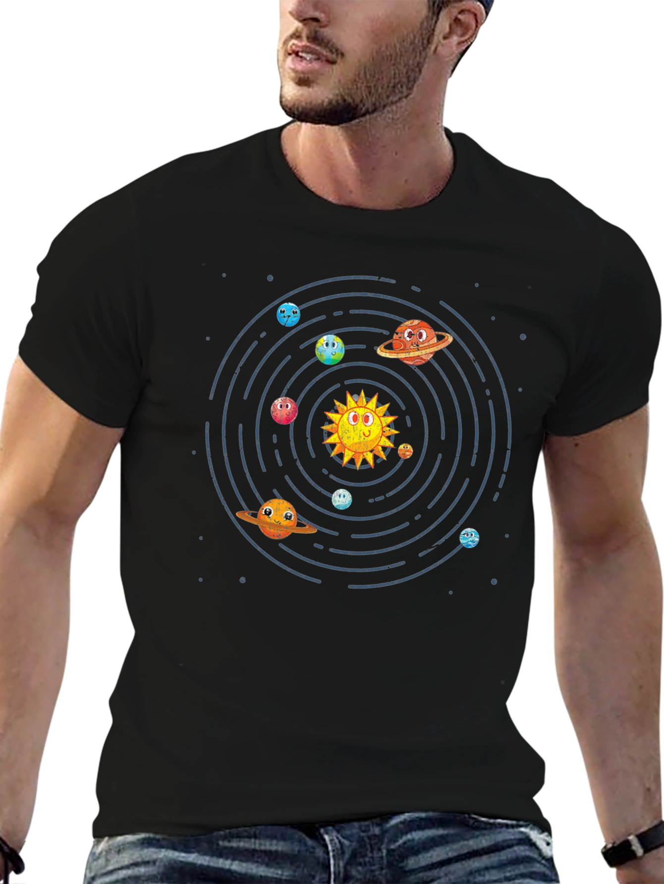 Cartoon Planets Graphic Print T-Shirt