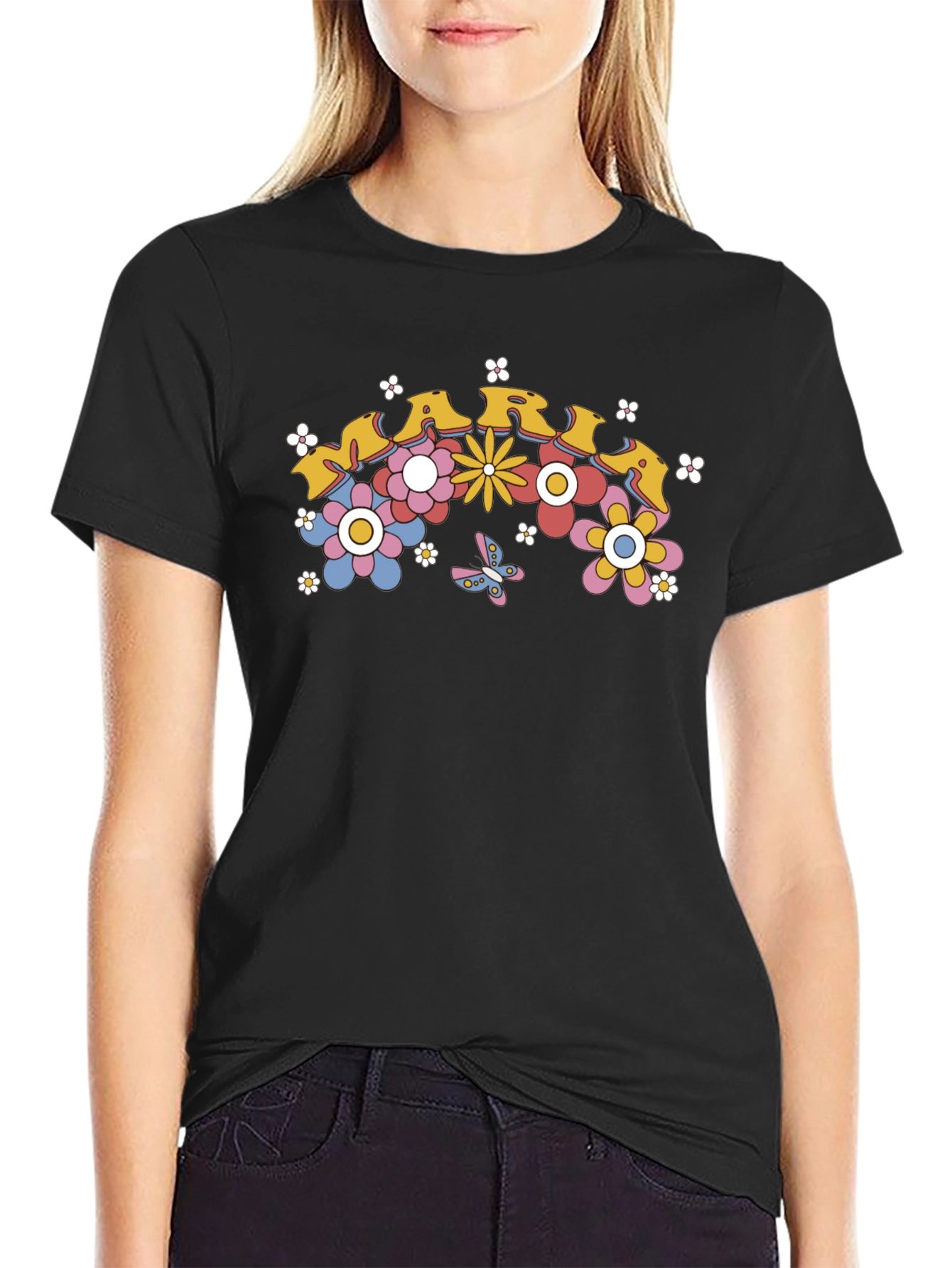Retro Floral MARI Black Graphic Tee