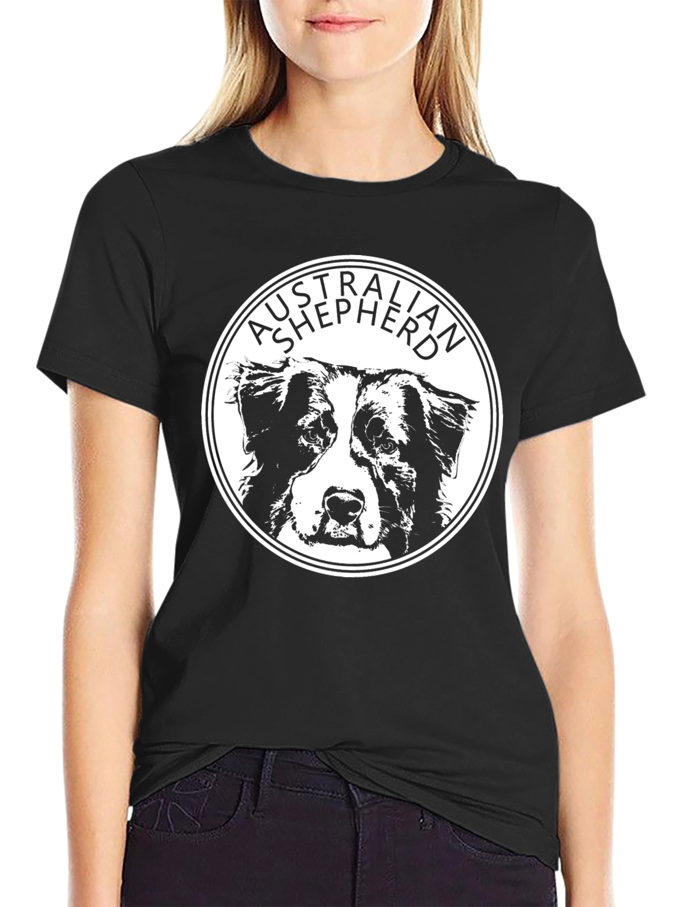 Australian Shepherd Dog T-Shirt - Black Cotton Tee