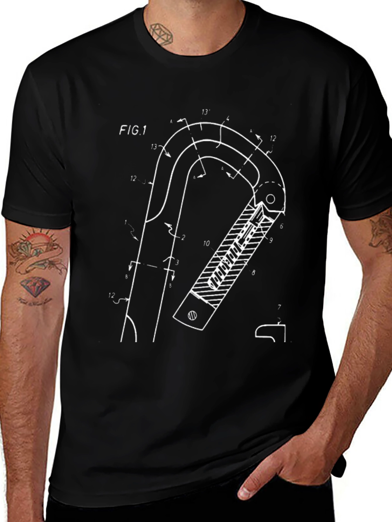 Climbing Carabiner Patent Black T-Shirt