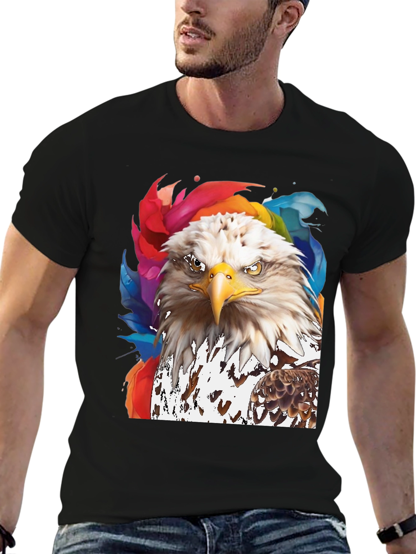 Bald Eagle Graphic Print Mens Black T-Shirt