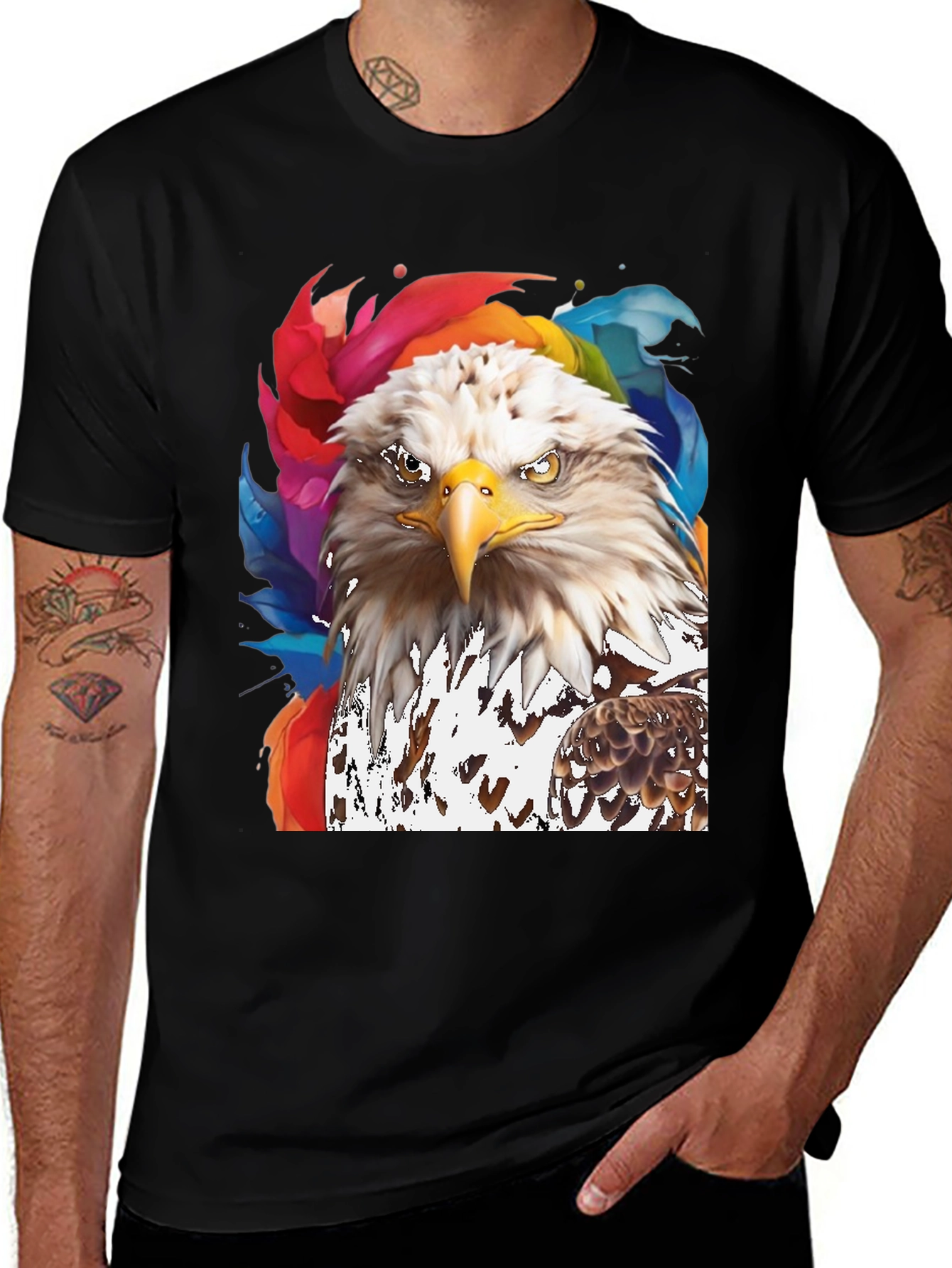 Bald Eagle Graphic Print Mens Black T-Shirt