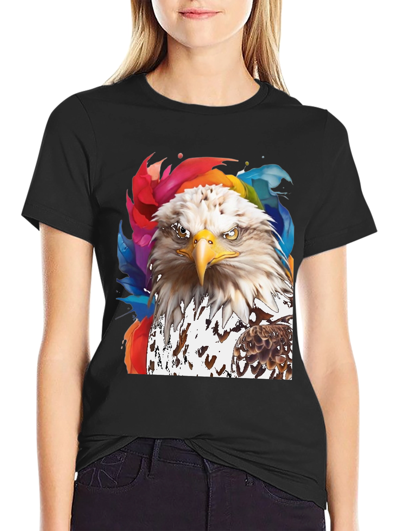 Bald Eagle Graphic Print Mens Black T-Shirt