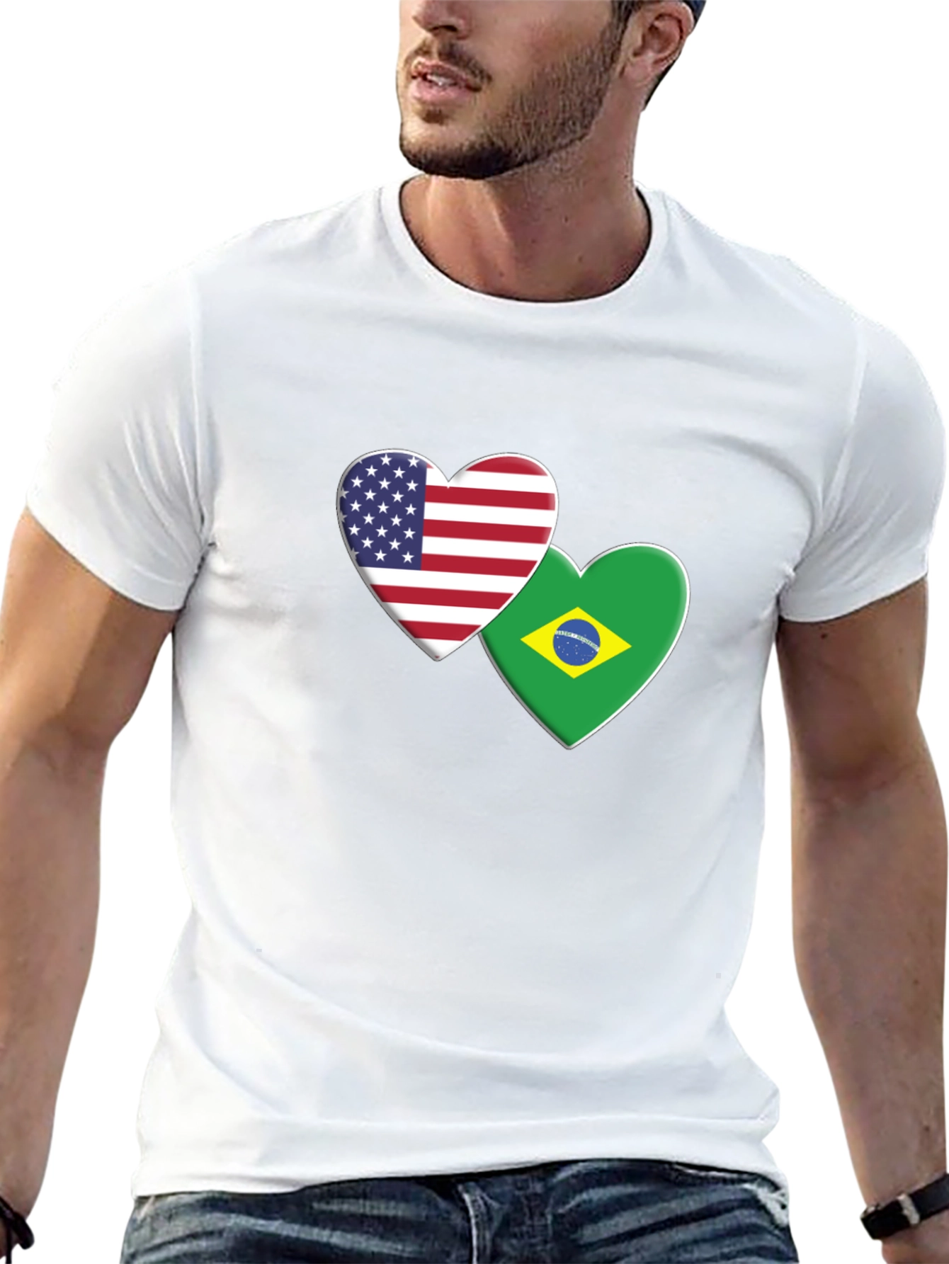 USA & Brazil Hearts T-Shirt - Black Graphic Tee