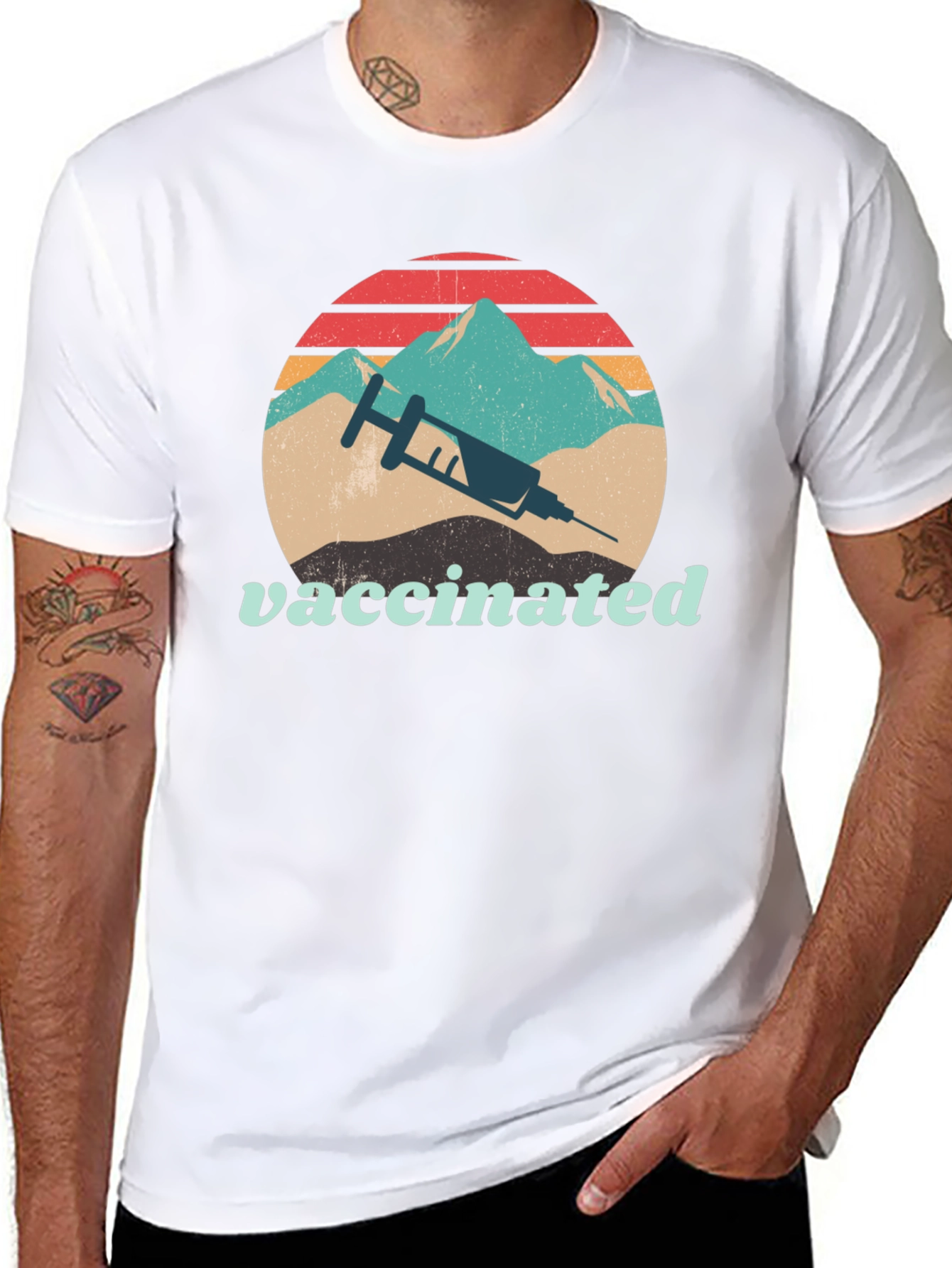 Vaccinated Retro Mountain Graphic Tee
