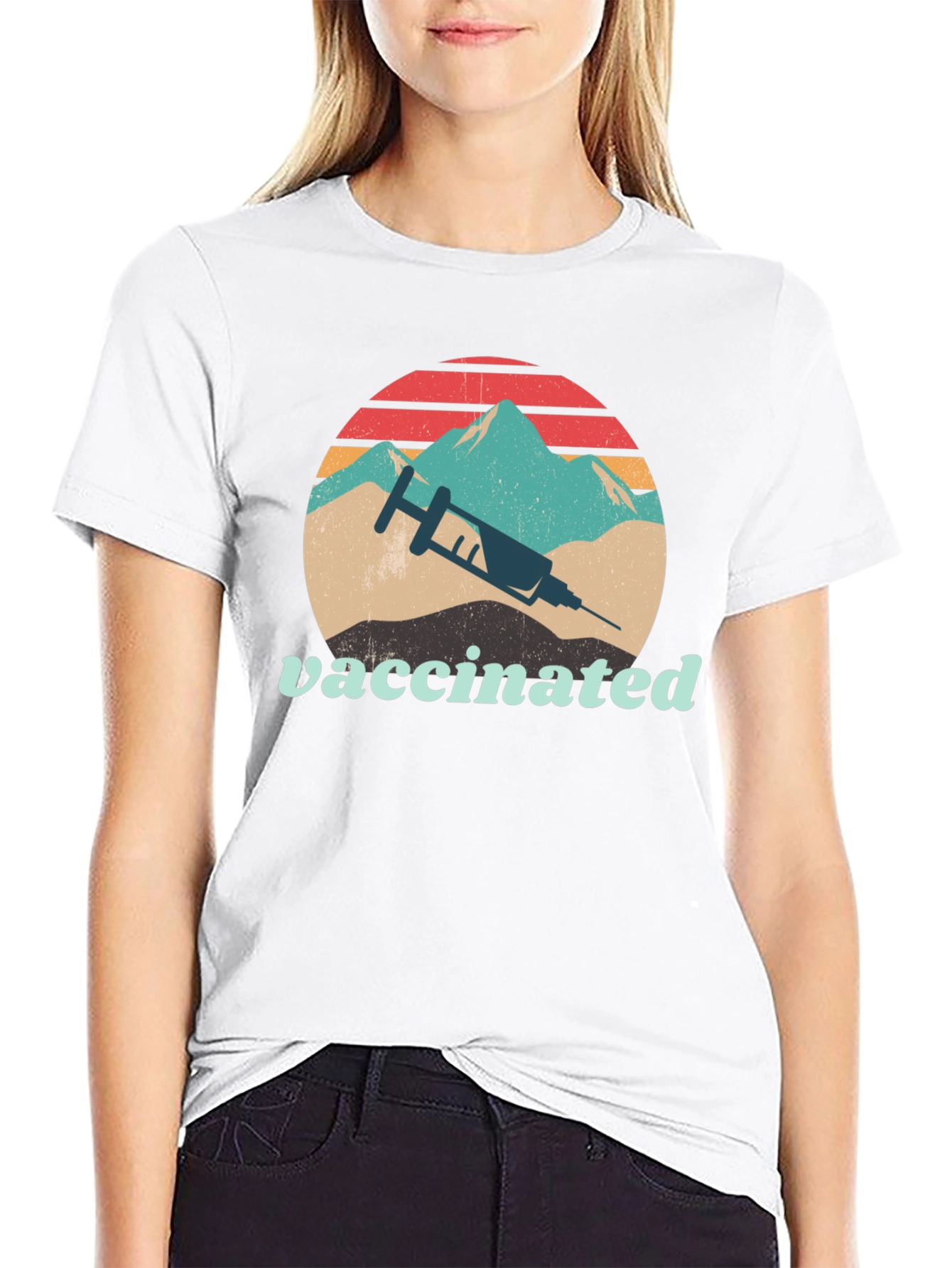 Vaccinated Retro Mountain Graphic Tee