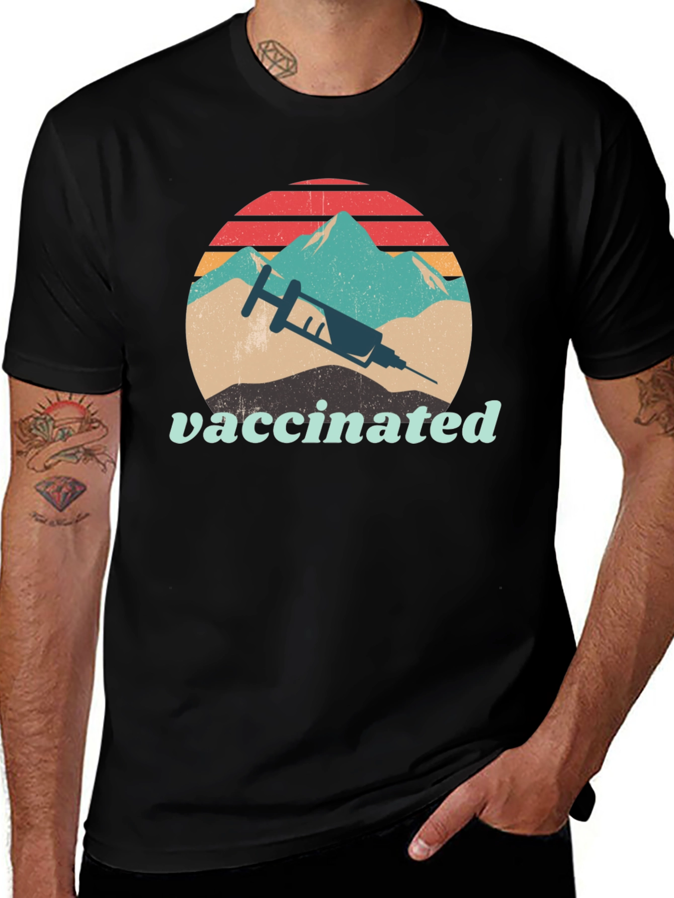 Vaccinated Retro Mountain Graphic Tee