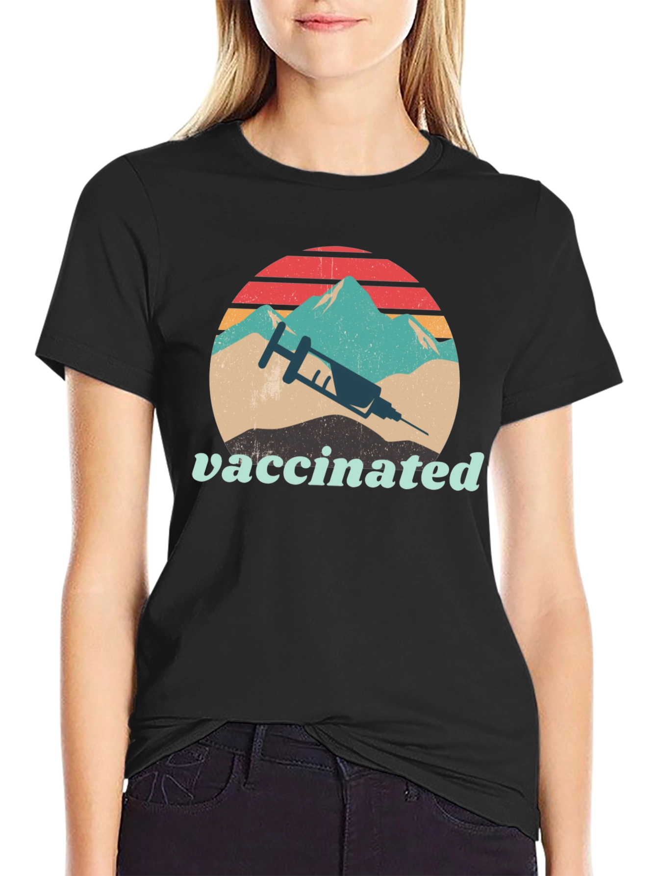 Vaccinated Retro Mountain Graphic Tee