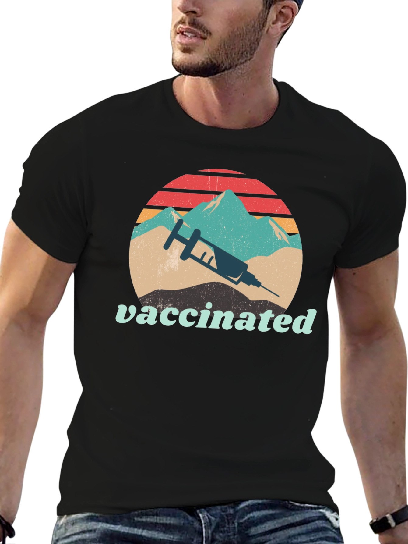 Vaccinated Retro Mountain Graphic Tee
