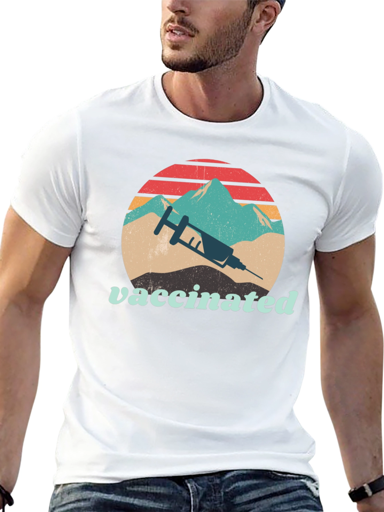 Vaccinated Retro Mountain Graphic Tee