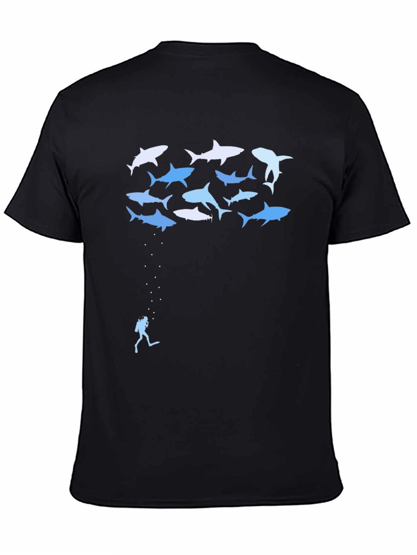 Shark Diver Graphic Tee - Black Cotton T-Shirt