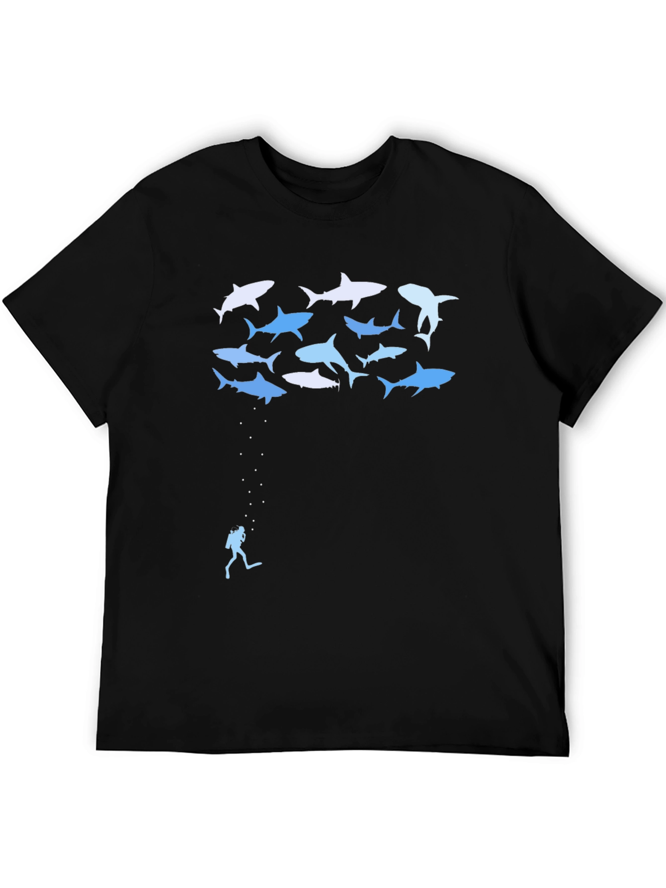 Shark Diver Graphic Tee - Black Cotton T-Shirt