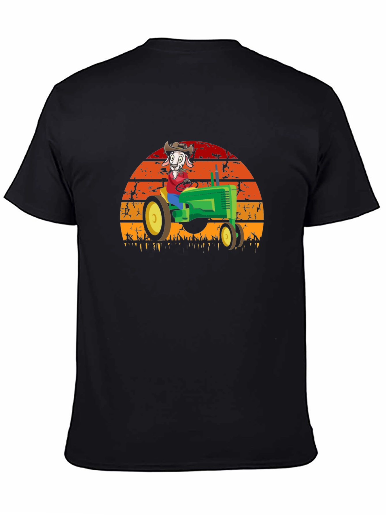 Funny Goat Farmer T-Shirt - Tractor Sunset Design