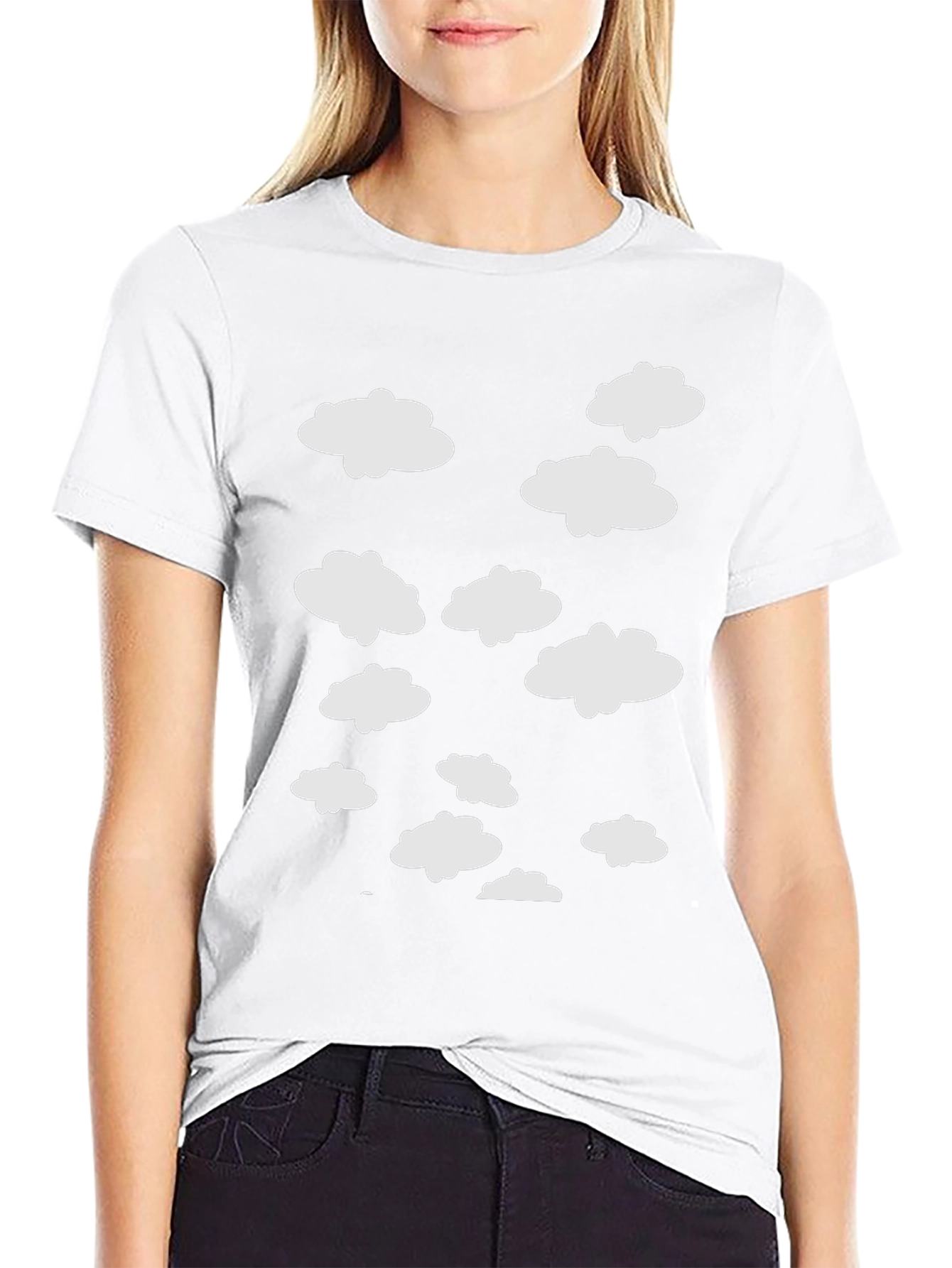 Cloud Pattern Crew Neck T-Shirt - Black