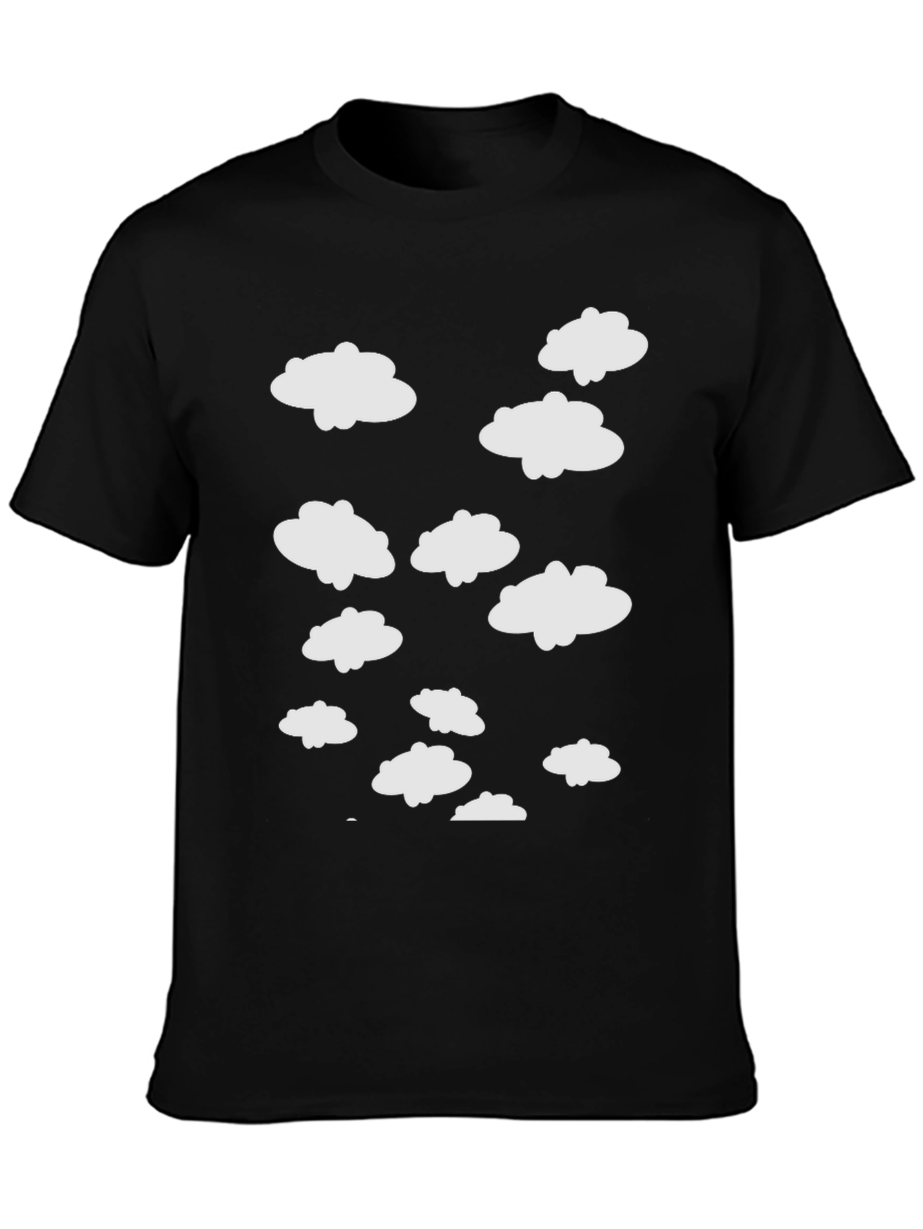 Cloud Pattern Crew Neck T-Shirt - Black