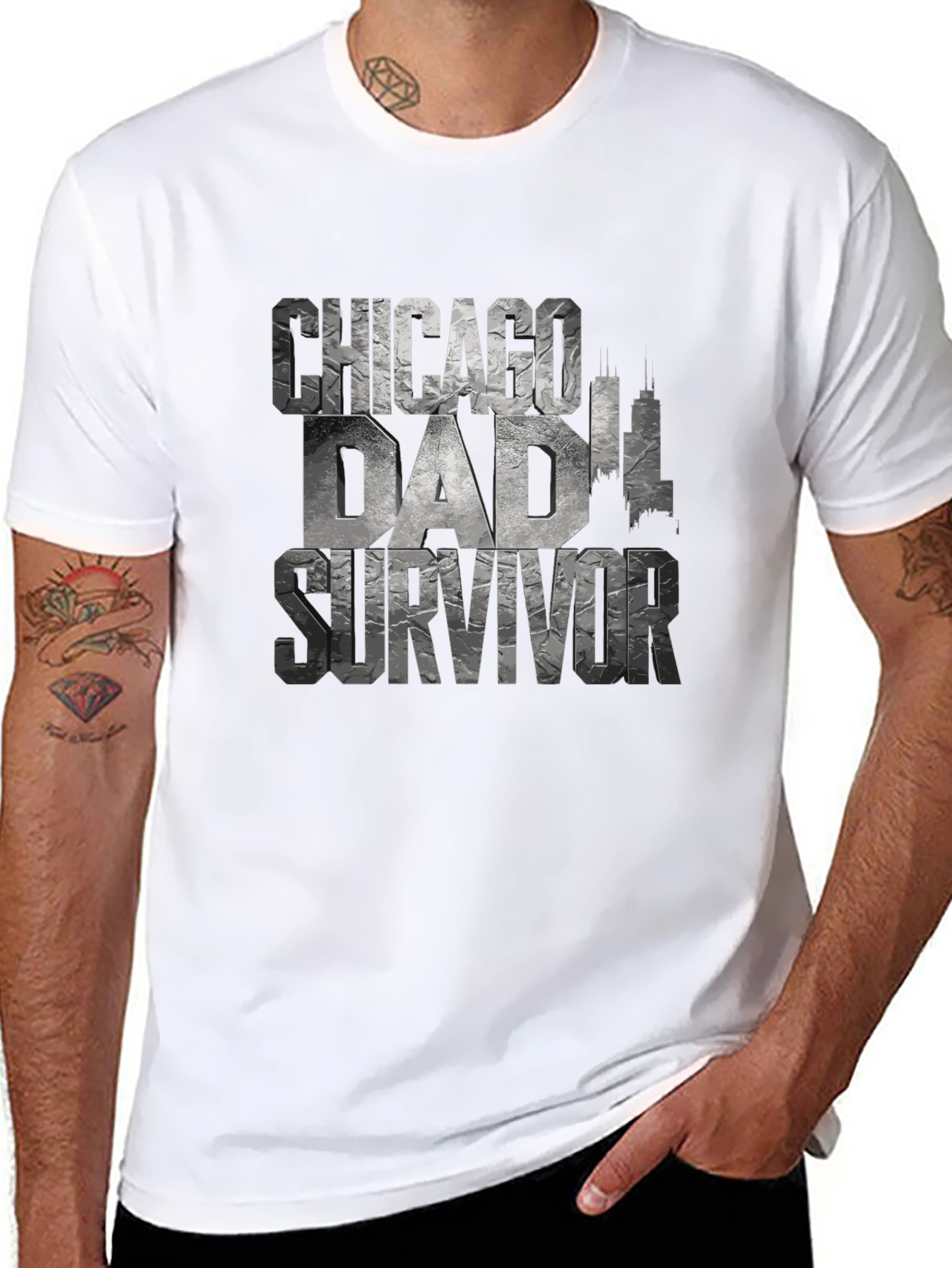 Chicago Dad Survivor Novelty Graphic T-Shirt