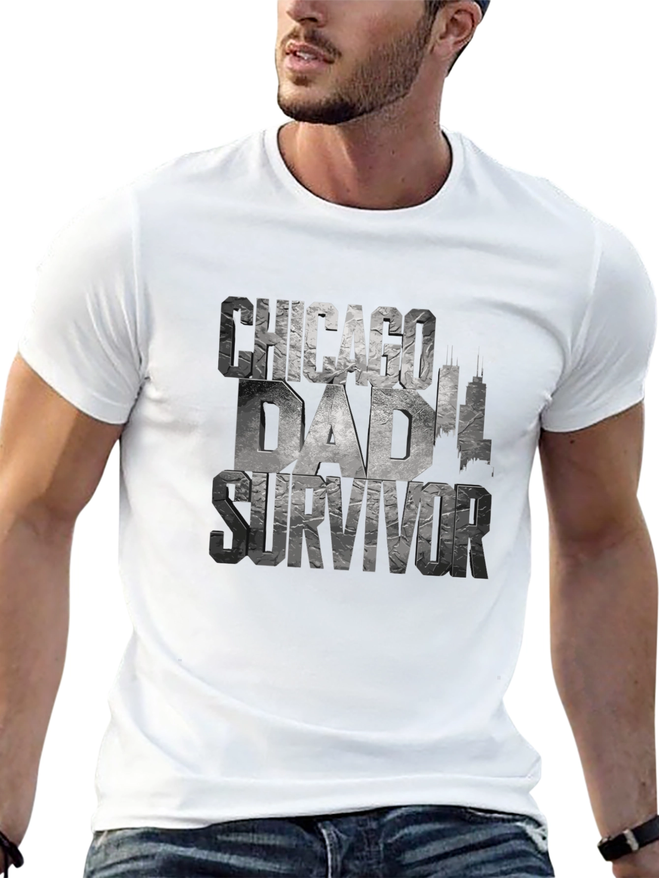 Chicago Dad Survivor Novelty Graphic T-Shirt