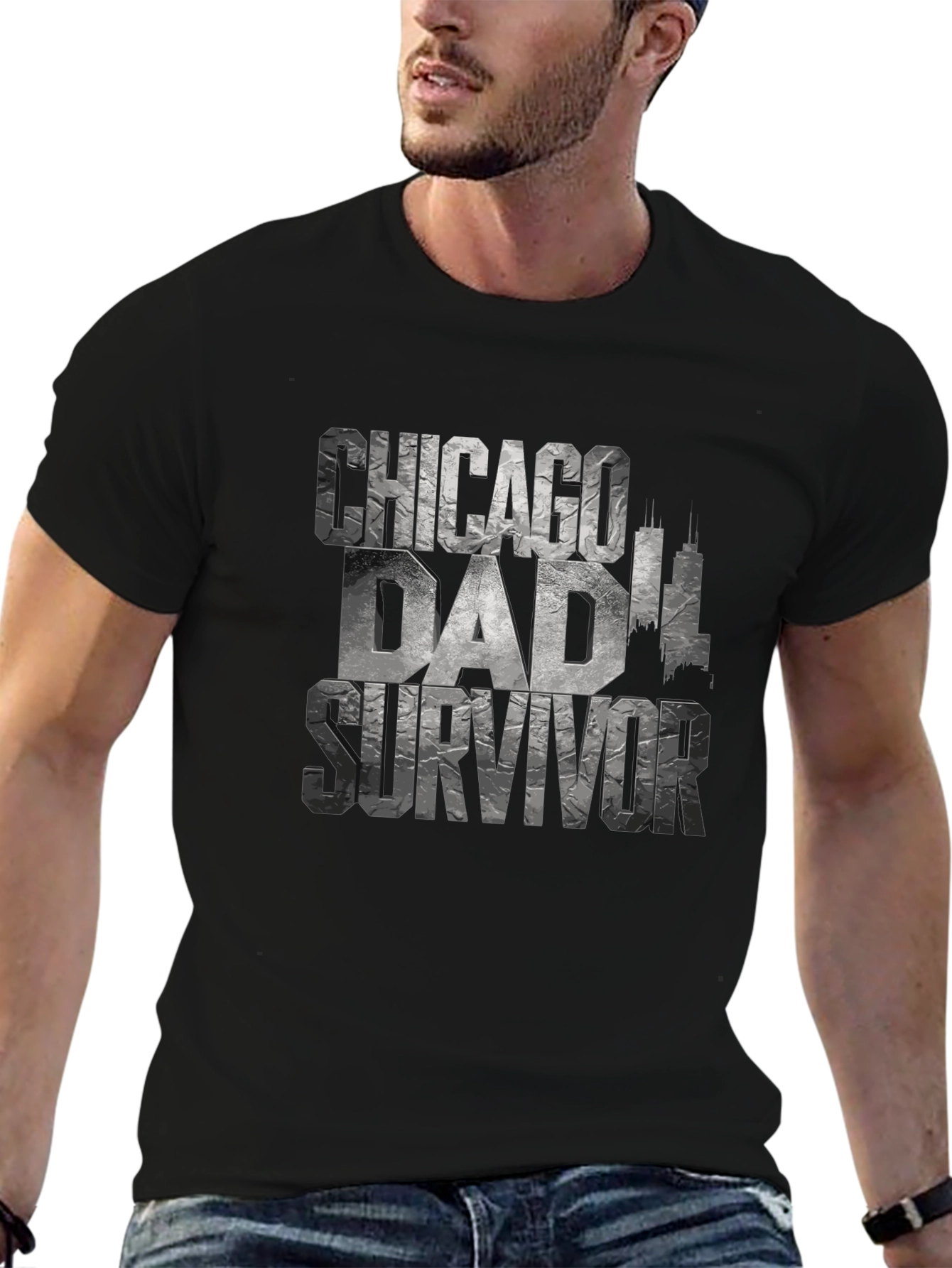 Chicago Dad Survivor Novelty Graphic T-Shirt