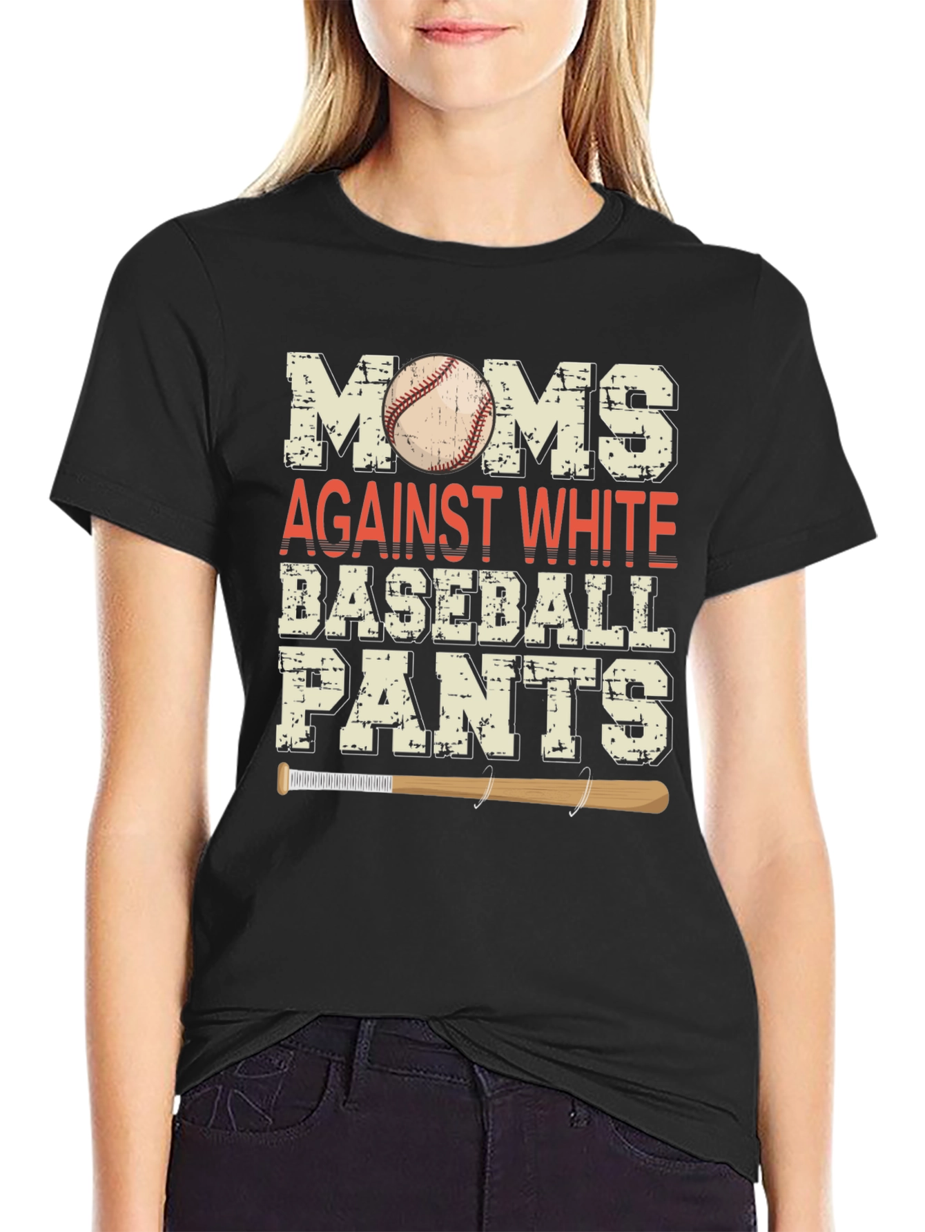 Moms Against White Baseball Pants Graphic Tee