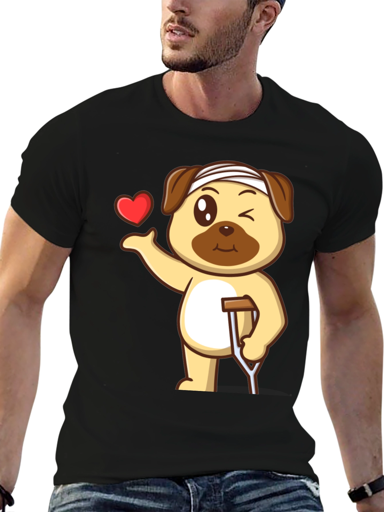 Injured Pug Cartoon T-Shirt