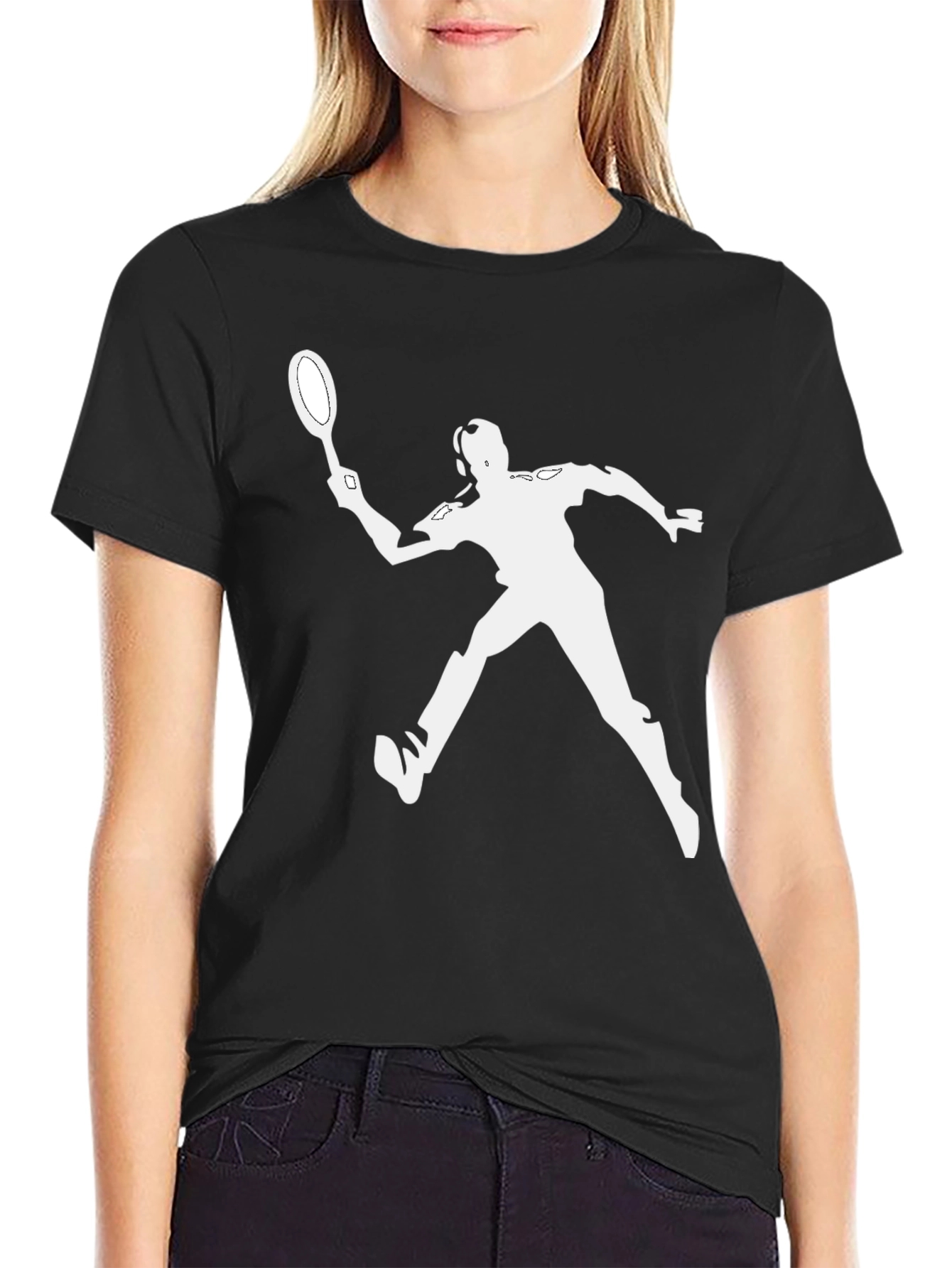 Tennis Player Silhouette Black T-Shirt