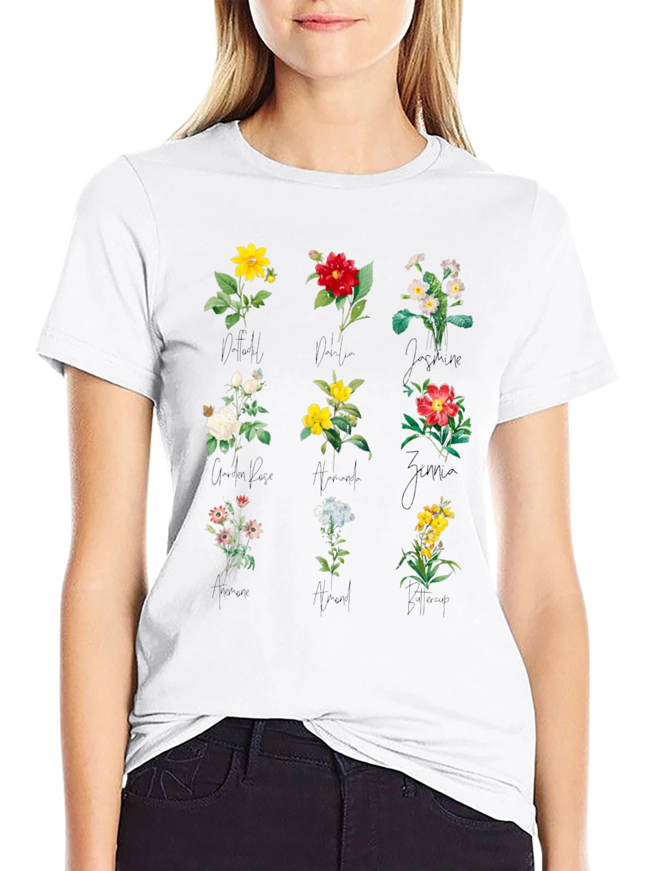 Botanical Print Black T-Shirt