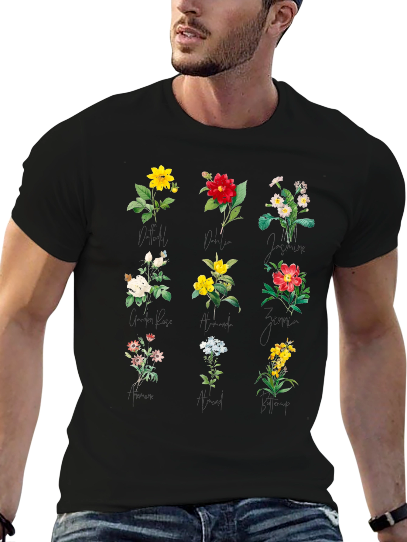 Botanical Print Black T-Shirt
