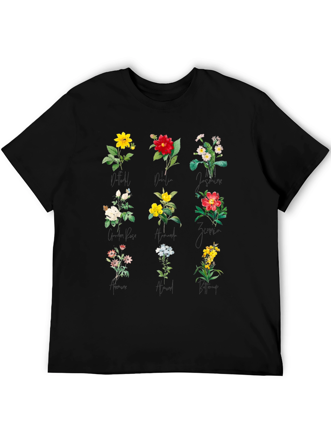 Botanical Print Black T-Shirt