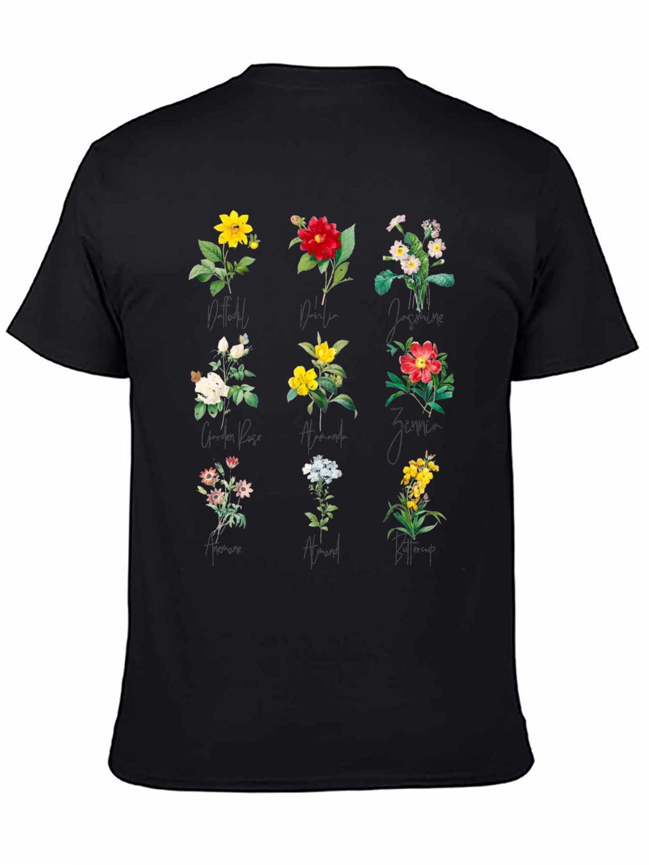 Botanical Print Black T-Shirt