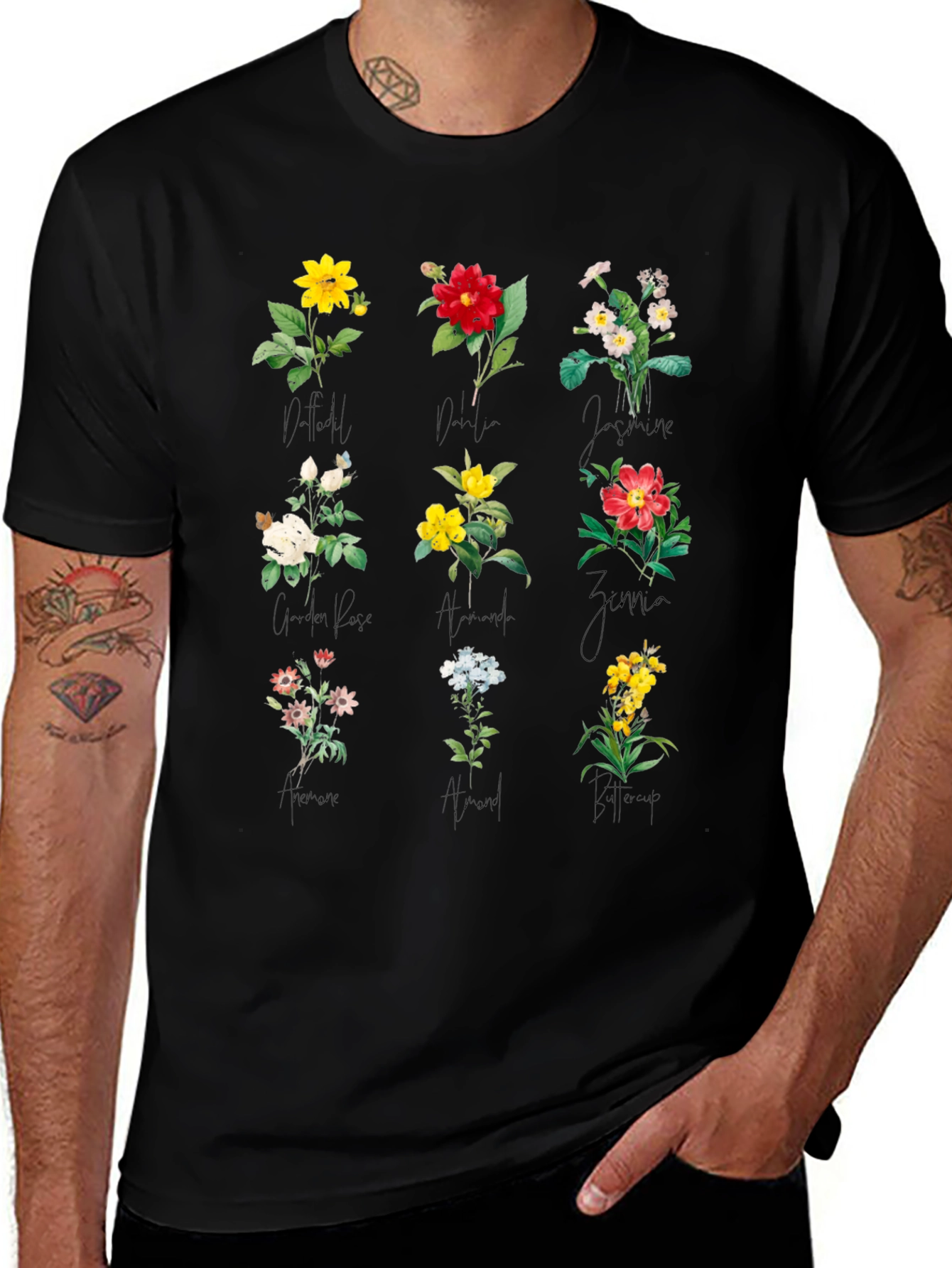 Botanical Print Black T-Shirt