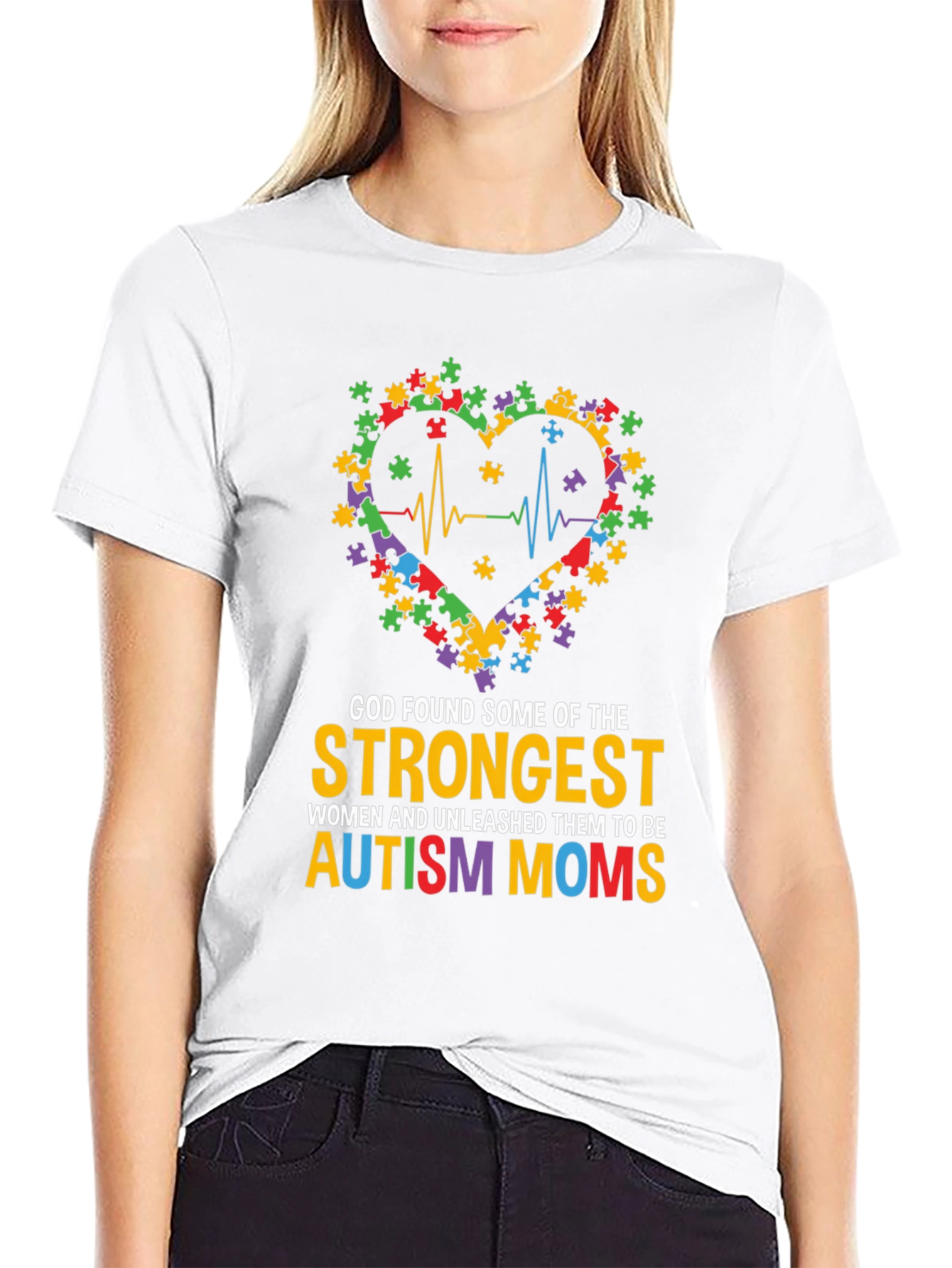 Autism Mom Heart Puzzle Graphic T-Shirt