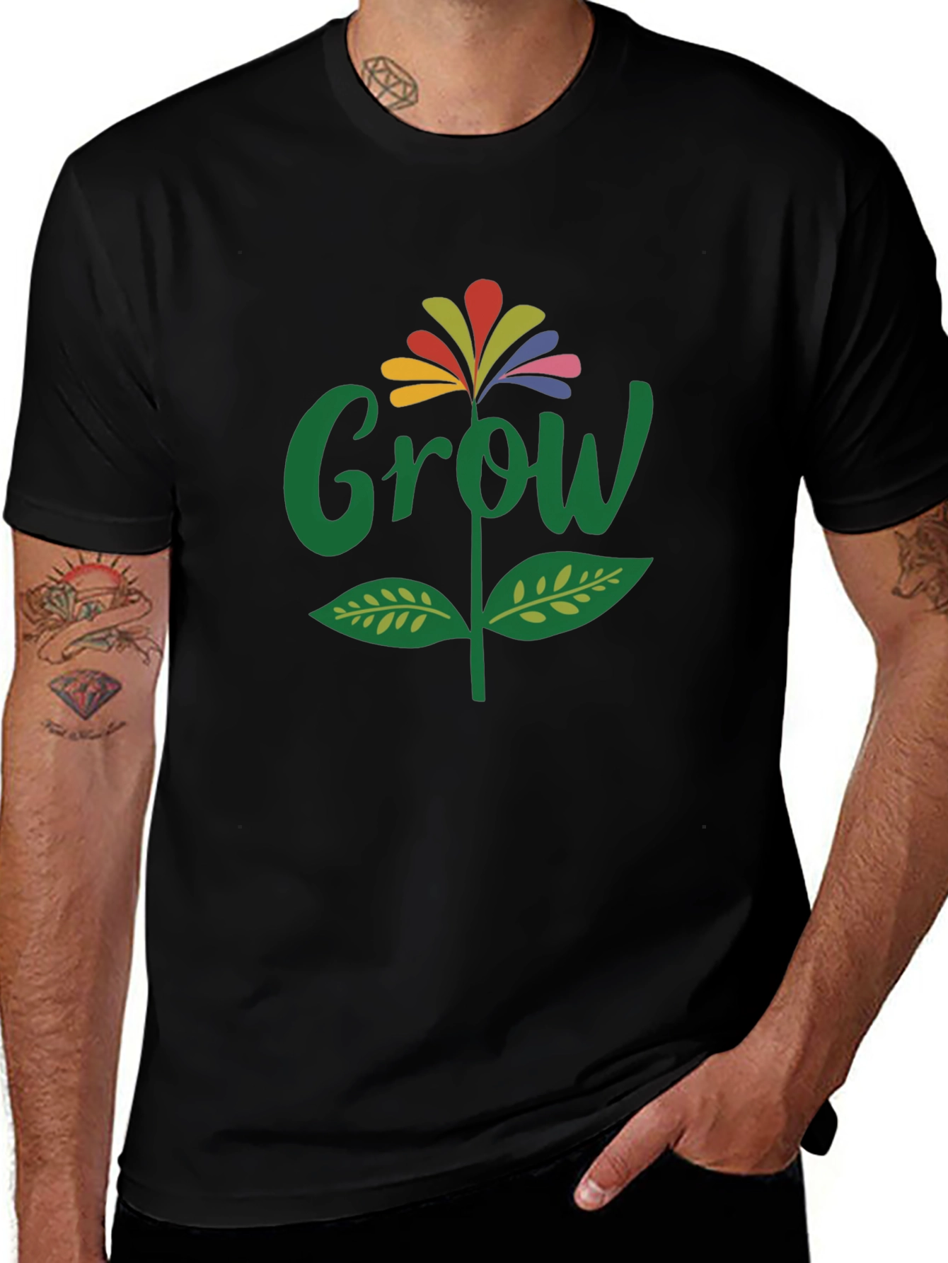 Grow Flower Graphic T-Shirt - Black