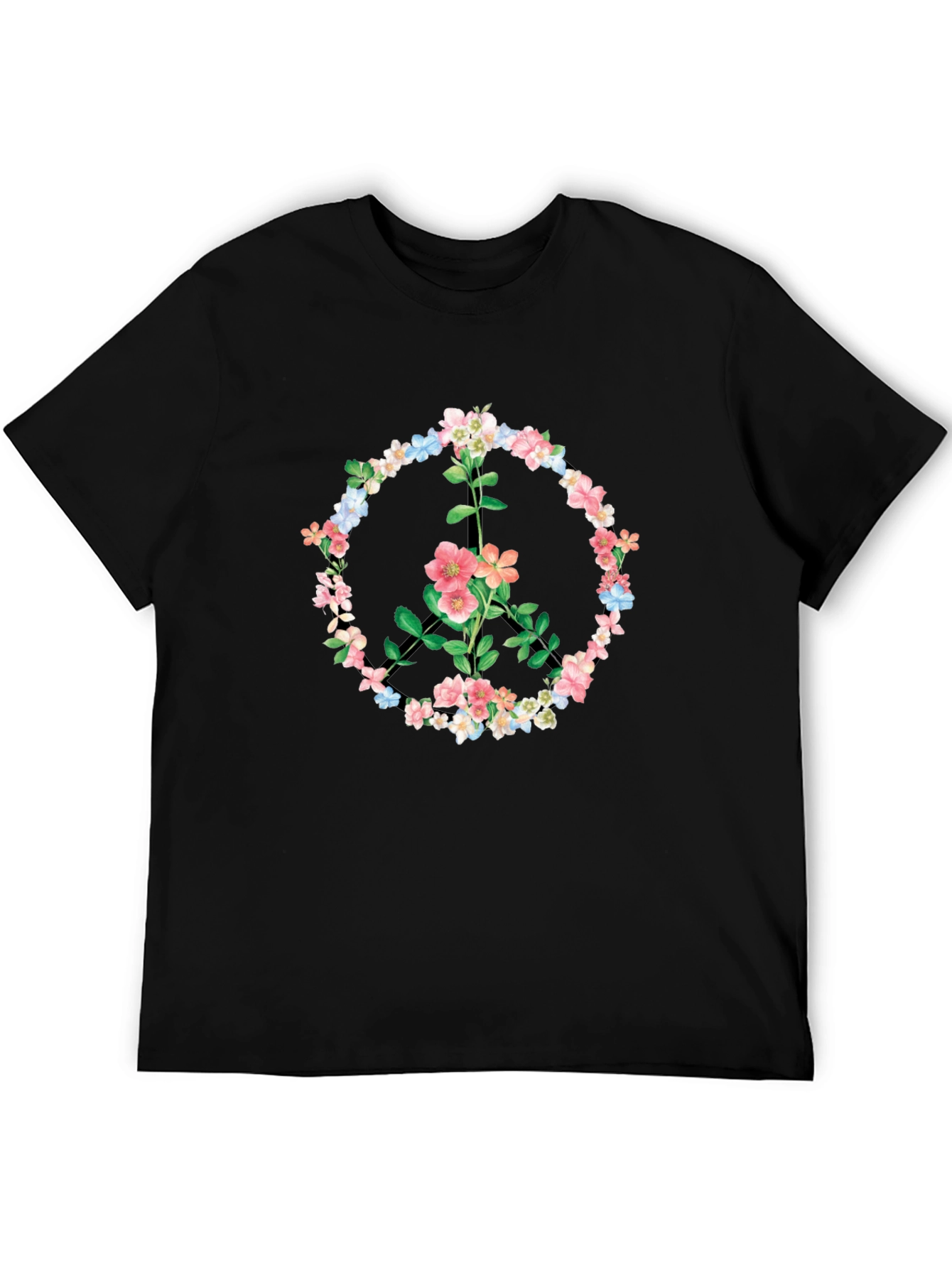 Floral Peace Sign Black T-Shirt