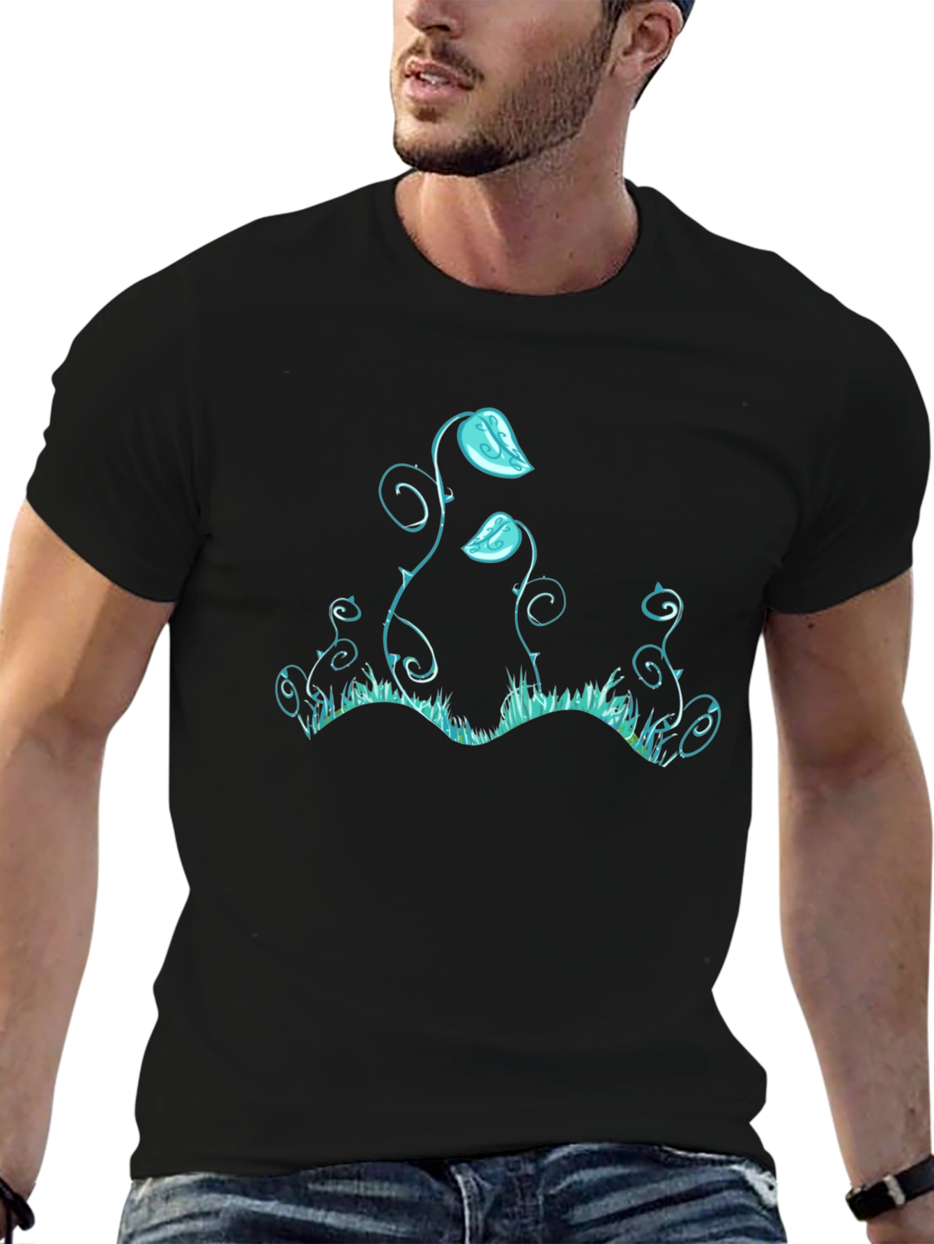 Unique Graphic Tee - Blue Plant Design