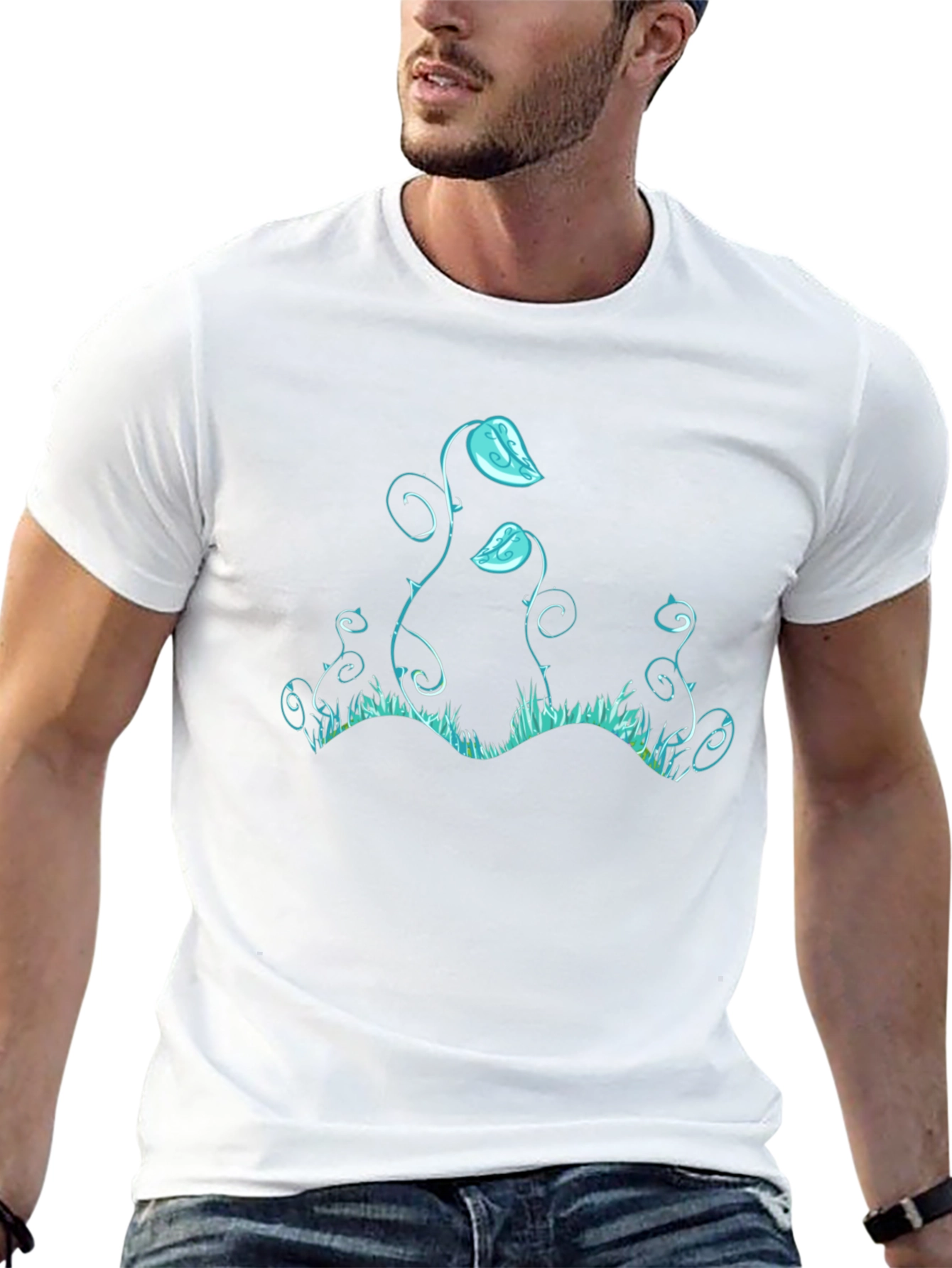 Unique Graphic Tee - Blue Plant Design