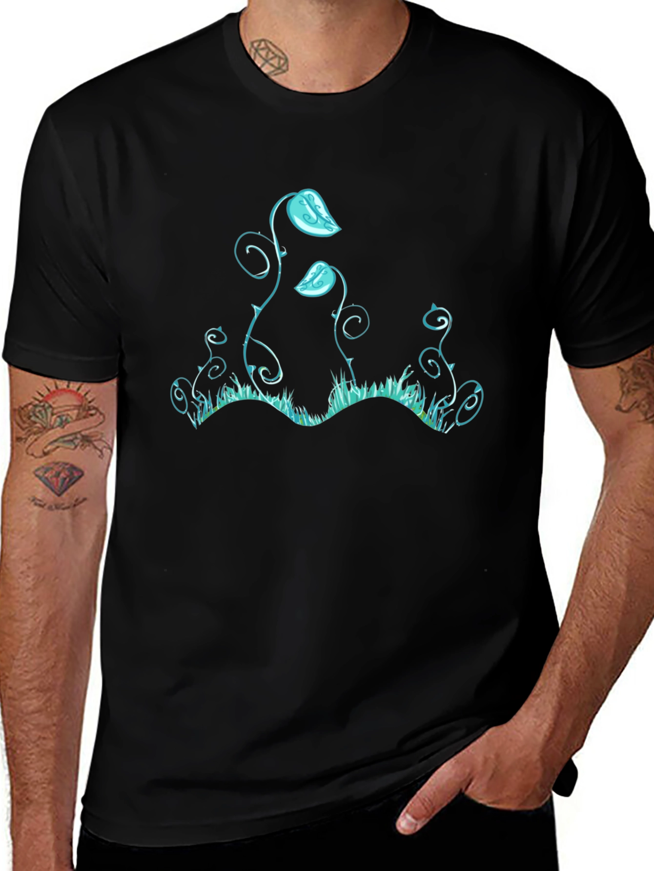 Unique Graphic Tee - Blue Plant Design