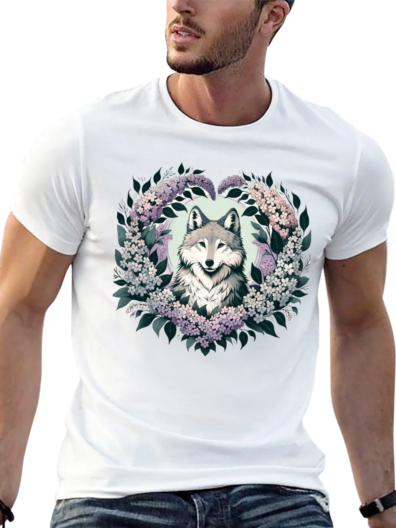 Wolf & Floral Wreath Graphic Tee