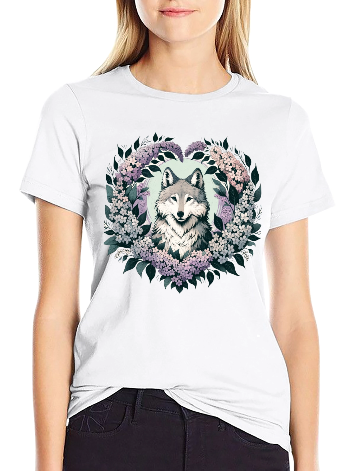 Wolf & Floral Wreath Graphic Tee