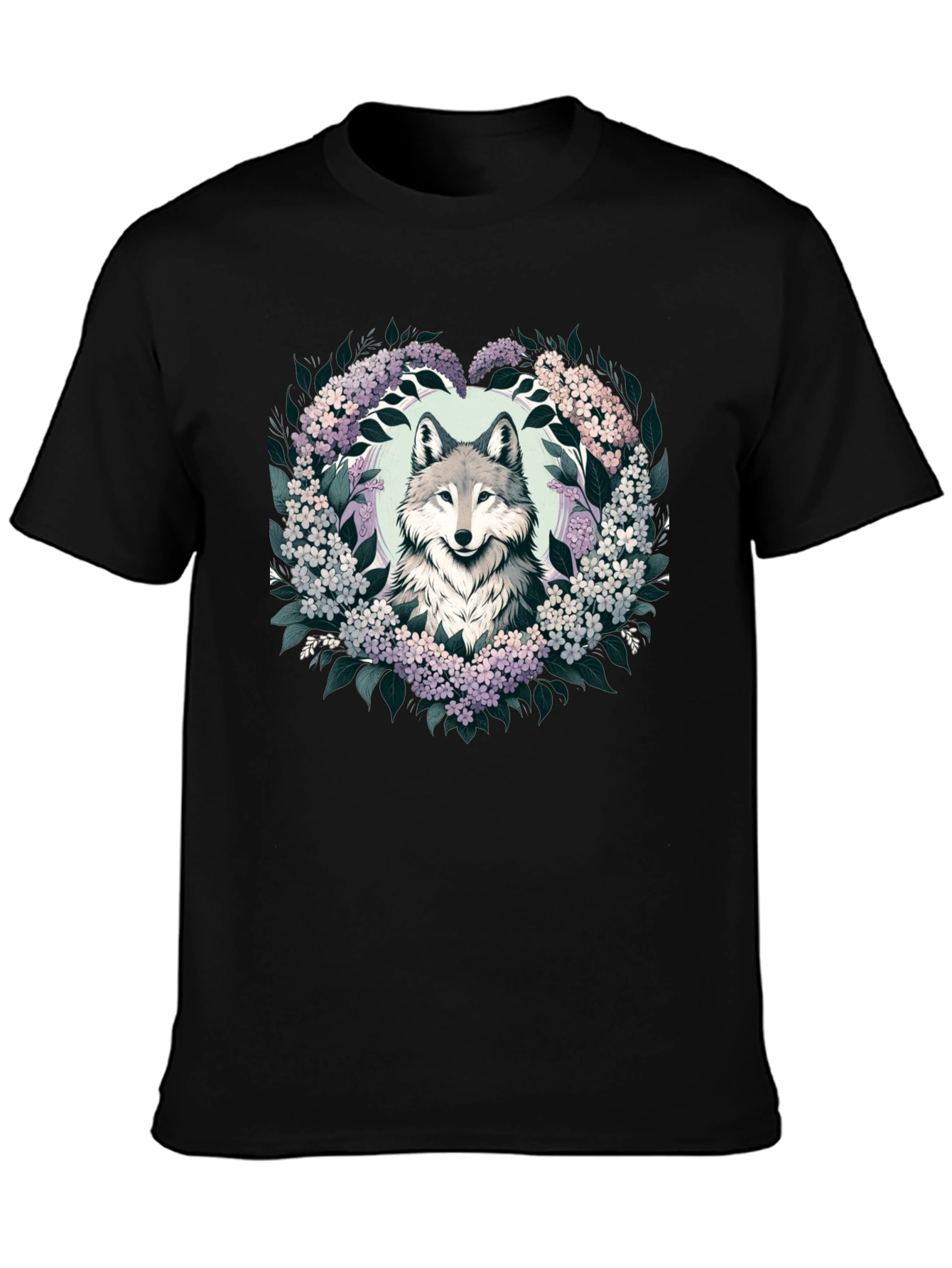 Wolf & Floral Wreath Graphic Tee