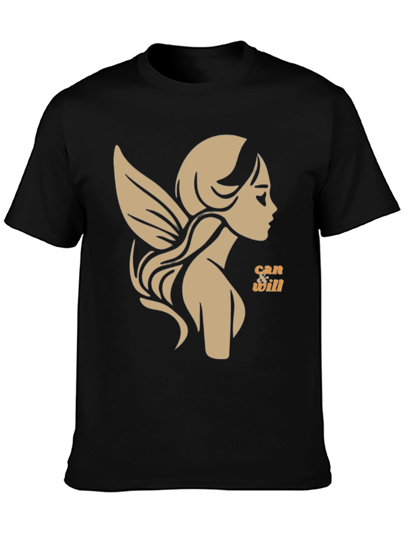 Whimsical Fairy Graphic Tee - Black Cotton