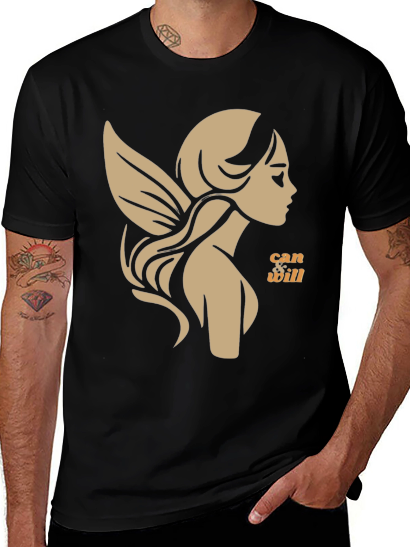 Whimsical Fairy Graphic Tee - Black Cotton
