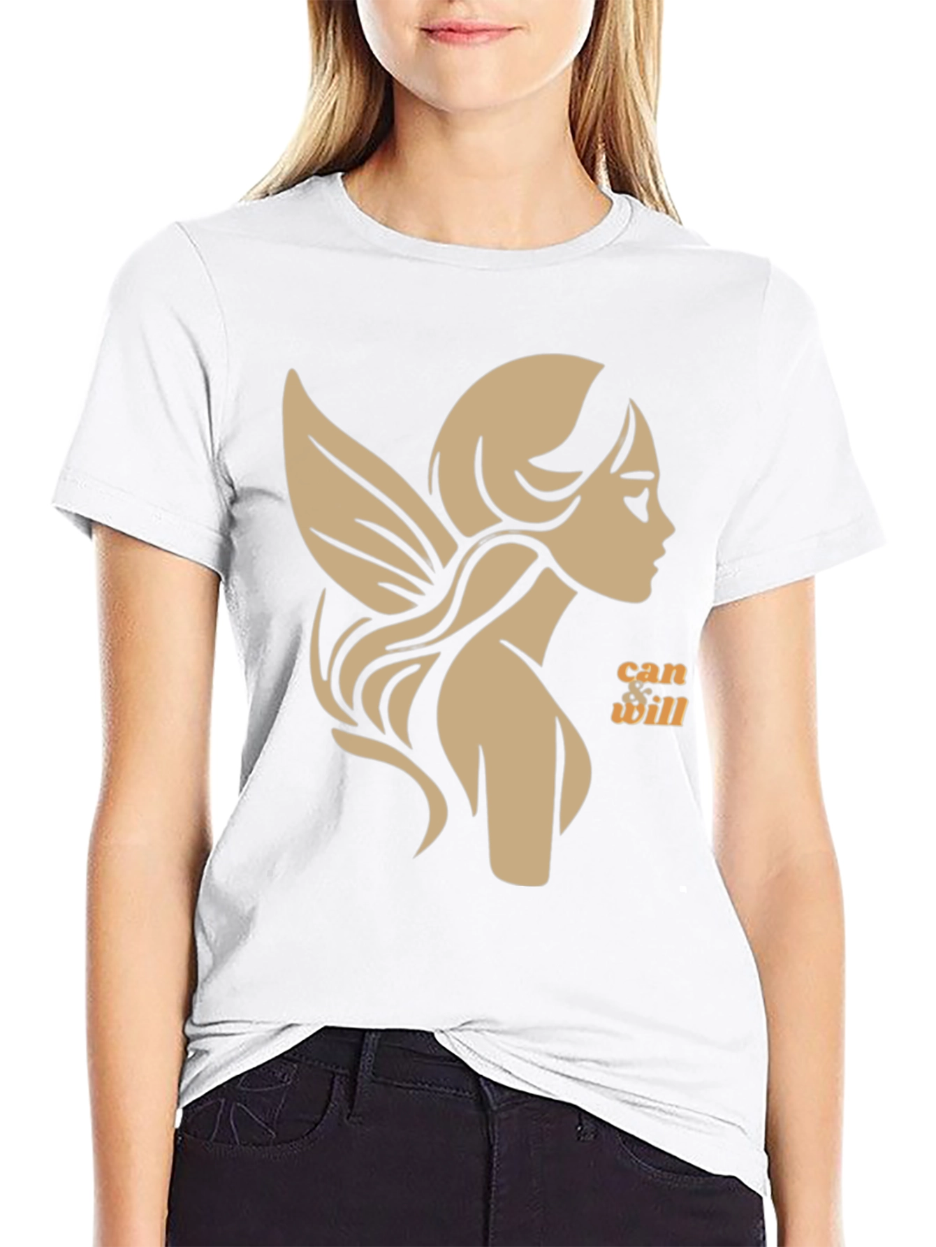 Whimsical Fairy Graphic Tee - Black Cotton