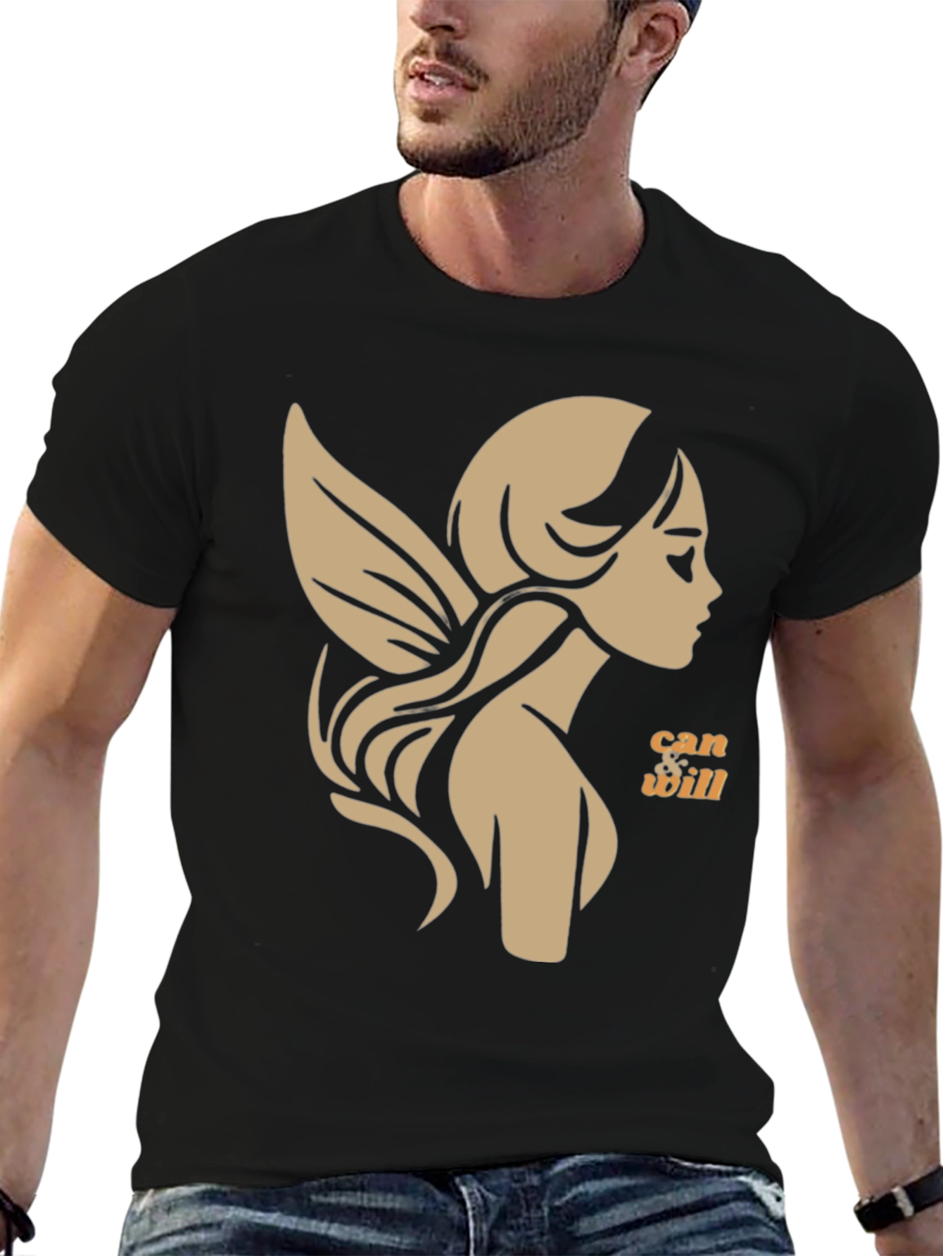 Whimsical Fairy Graphic Tee - Black Cotton