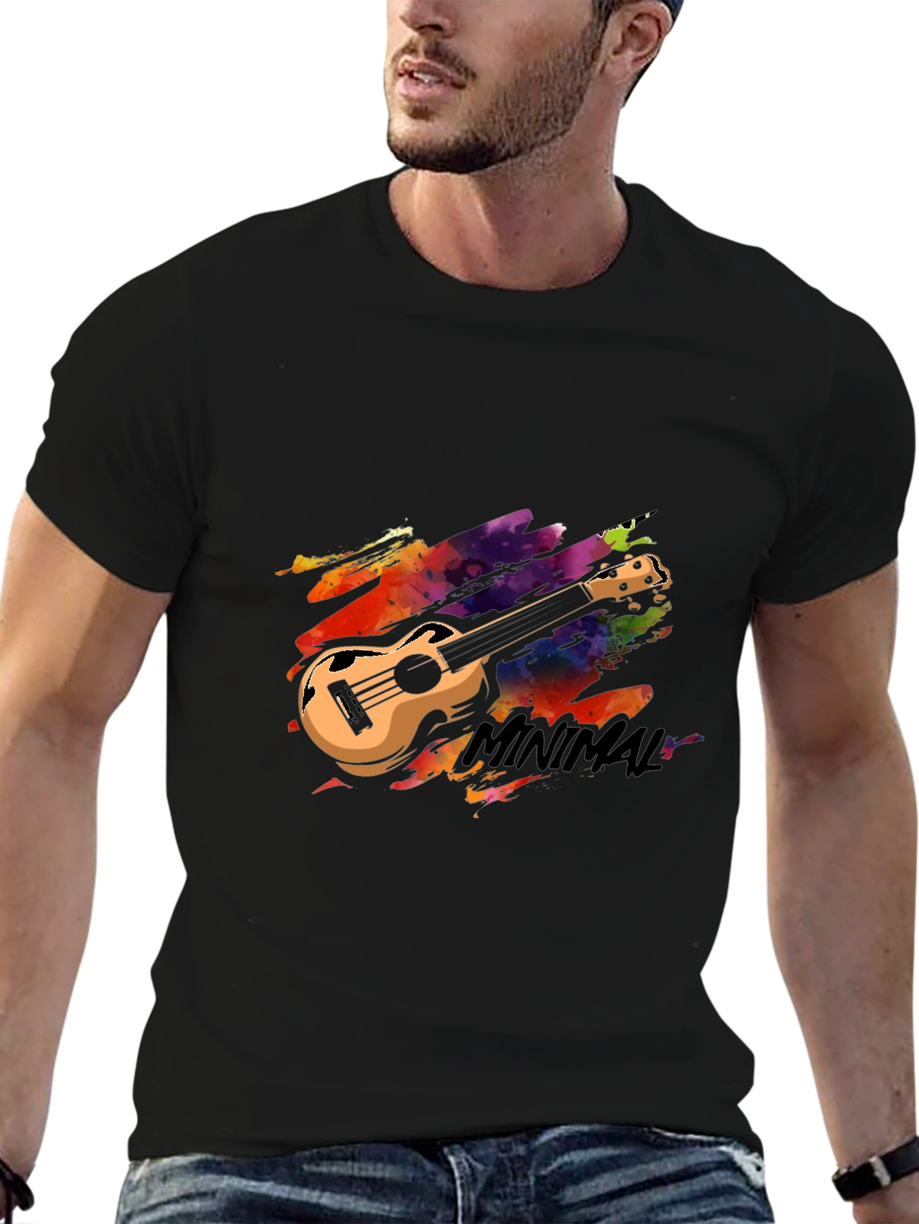 Minimal Ukulele Graphic Tee - Stylish Black T-Shirt