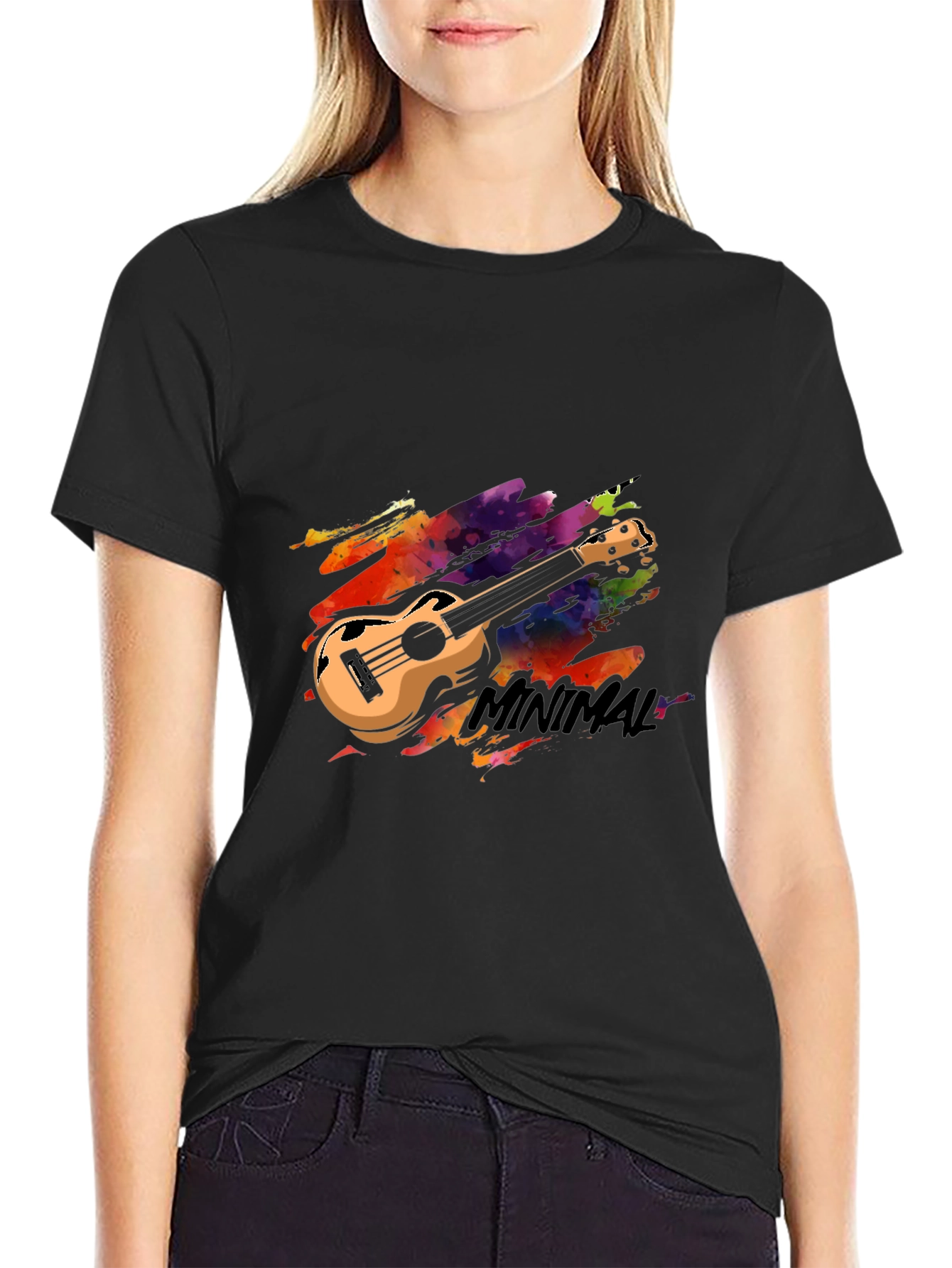 Minimal Ukulele Graphic Tee - Stylish Black T-Shirt
